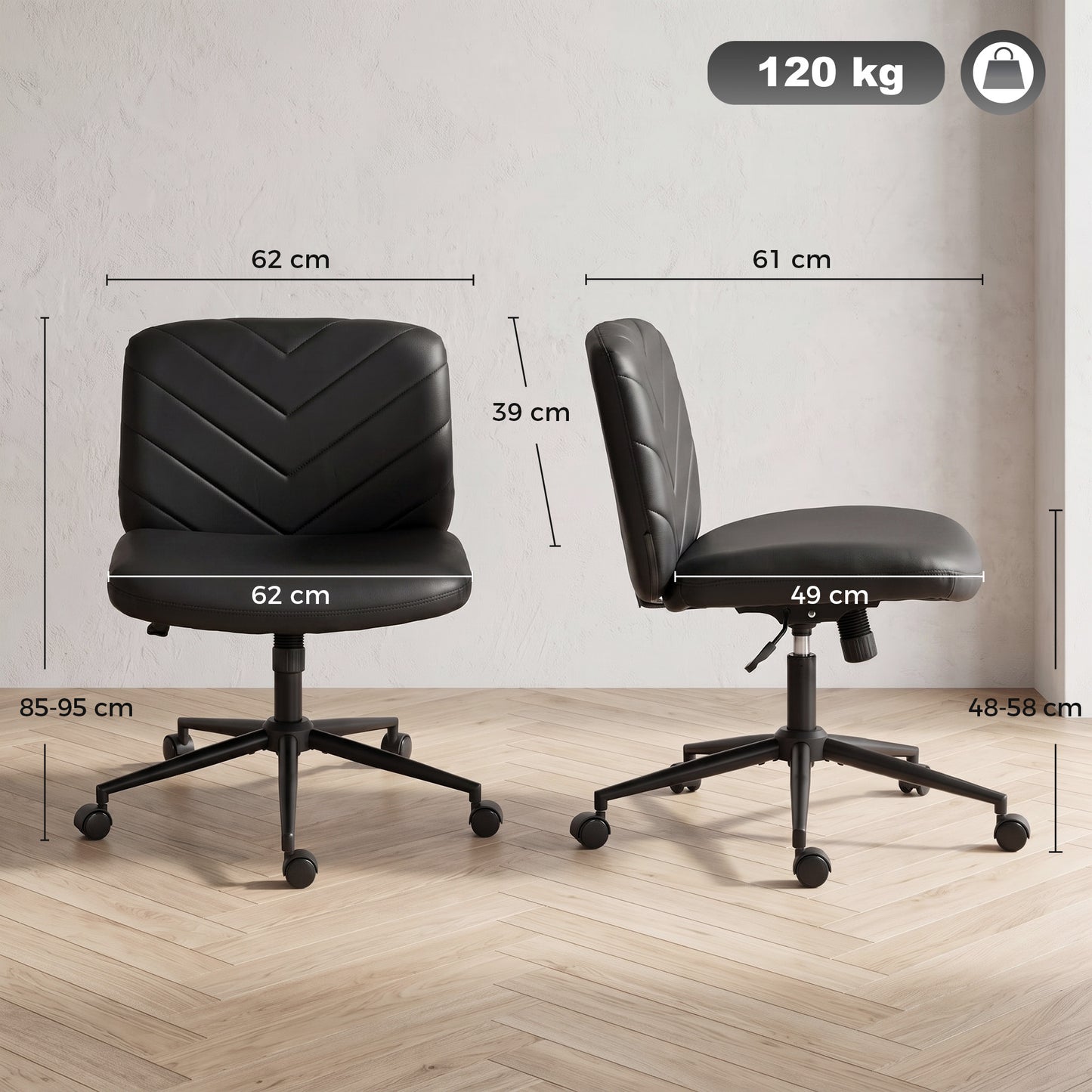 HOMCOM Home Office Desk Chair Height Adjustable Swivel Chair Cross Legged Wide Seat Swivel Wheels Black