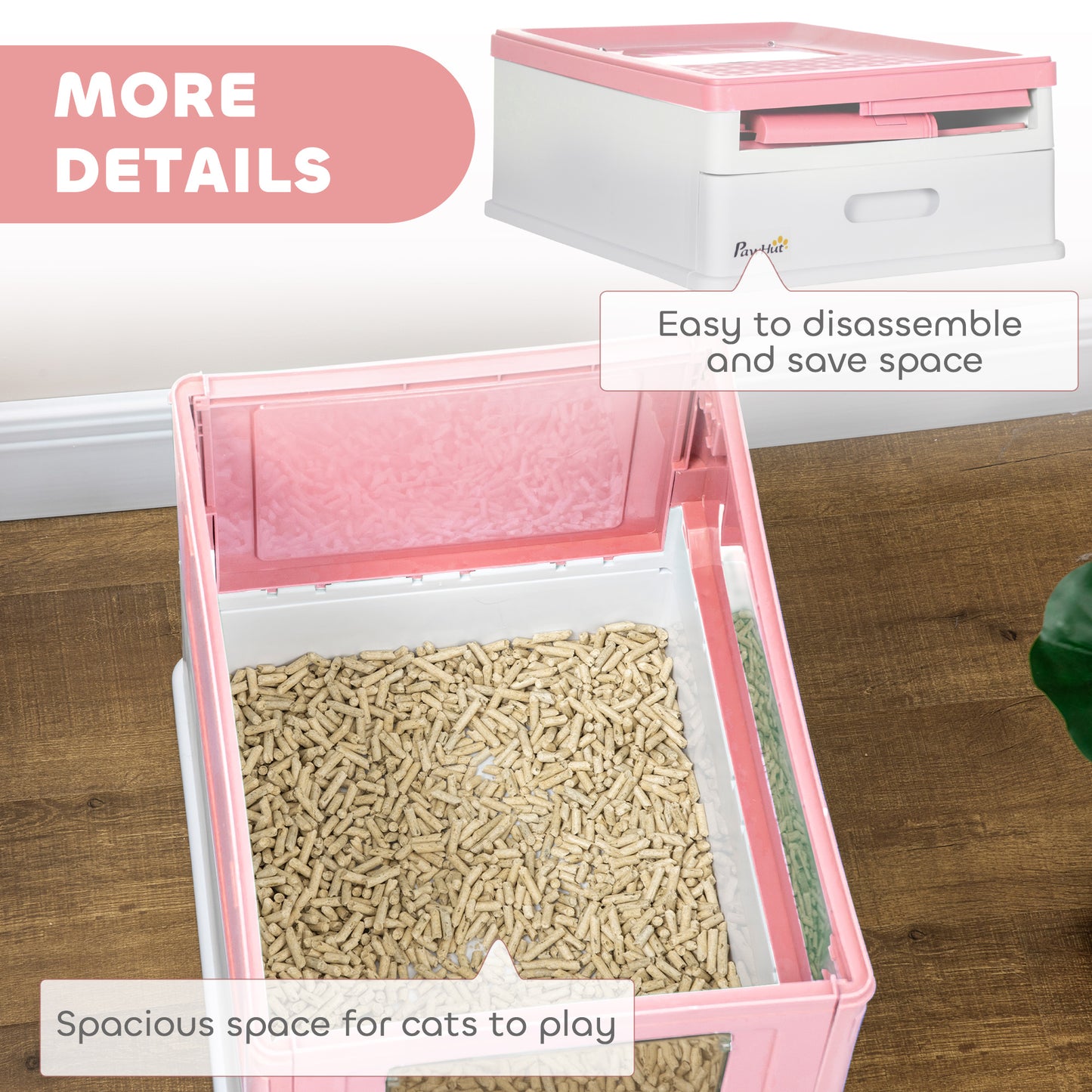 PawHut Hooded Cat Litter Box, Portable Pet Toilet, with Scoop, Front Entry - Pink
