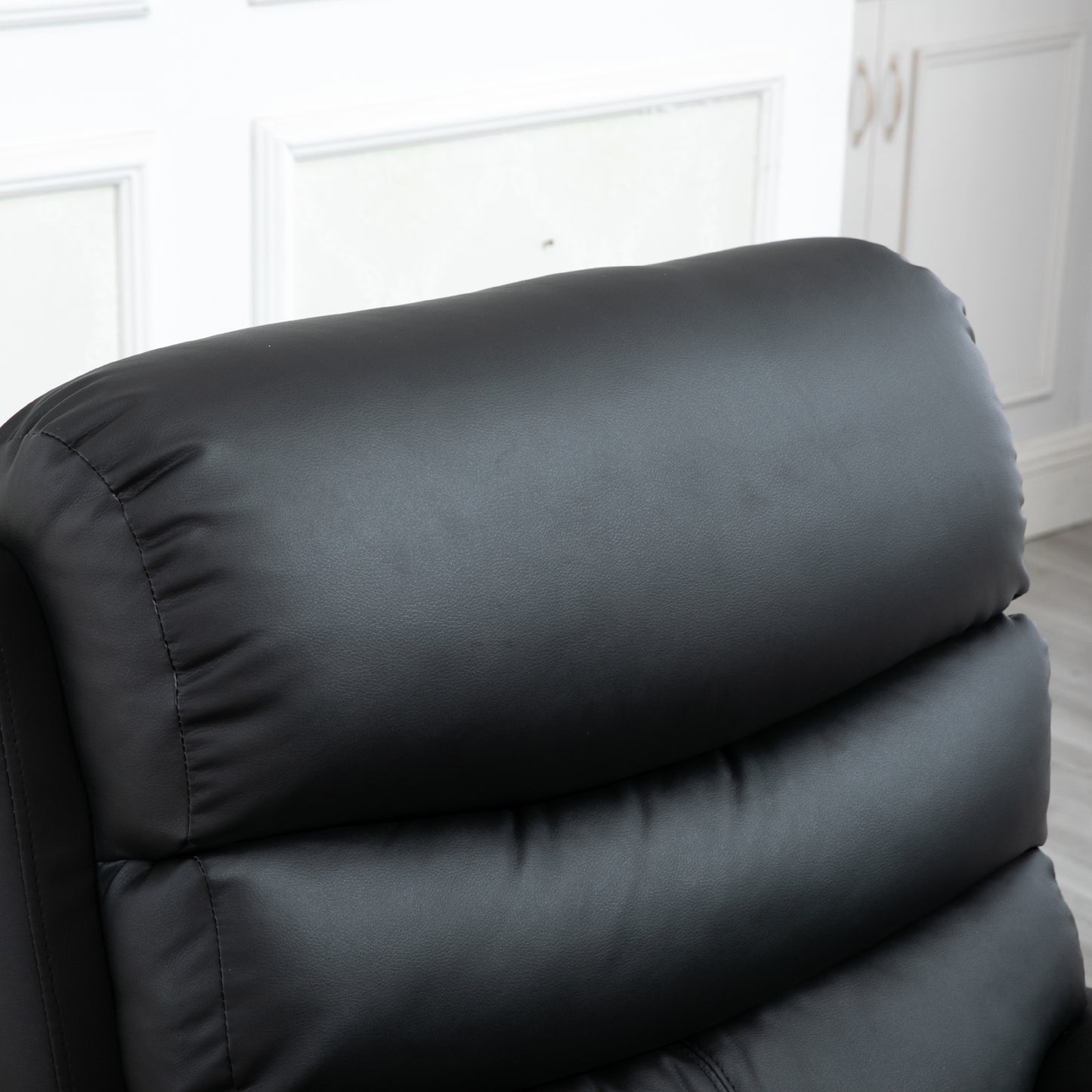 HOMCOM PU Leather Reclining Chair, Manual Recliner Chair with Padded Armrests, Retractable Footrest and Wood Frame, Black