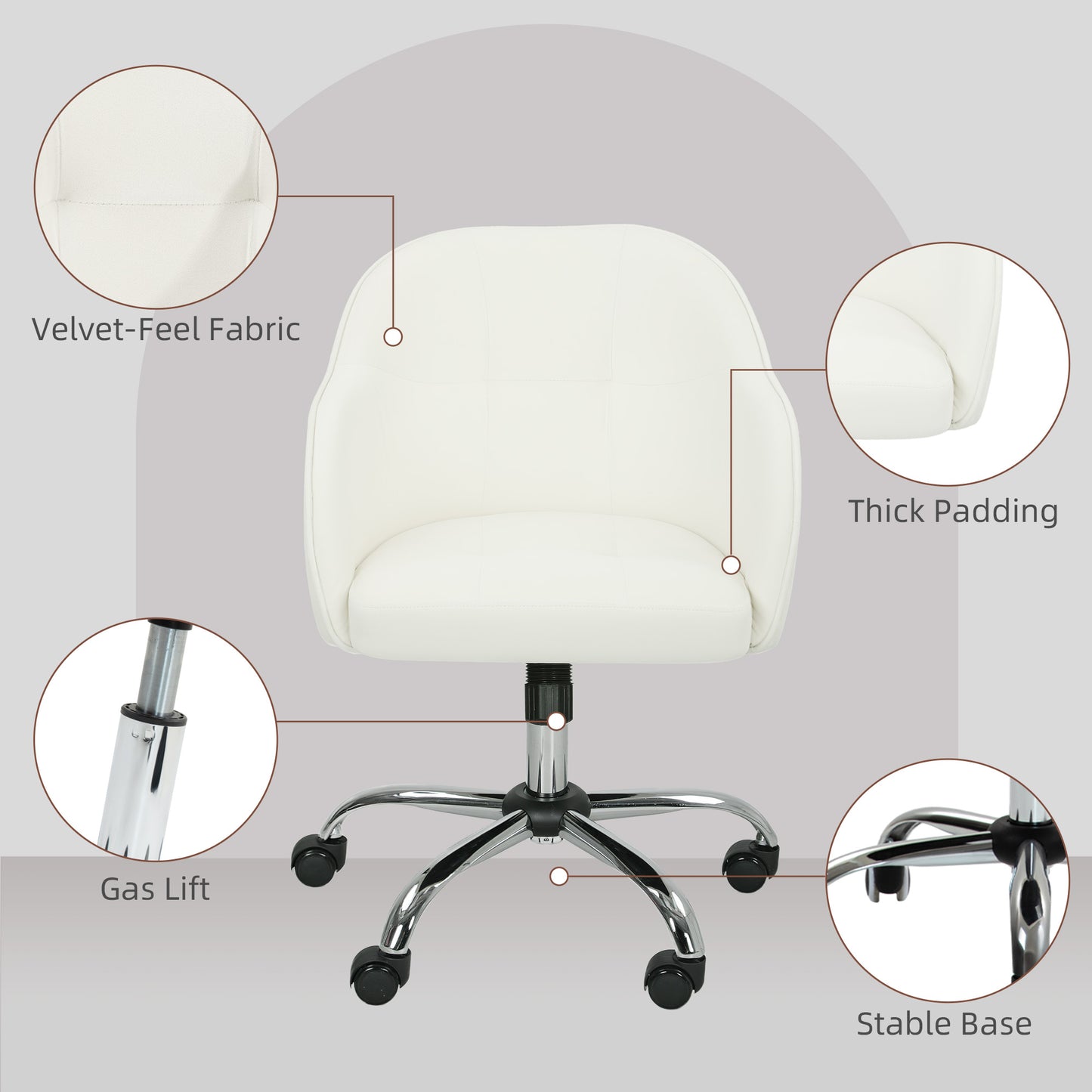 HOMCOM 46-56 cm Velvet-feel Office Chair - Cream