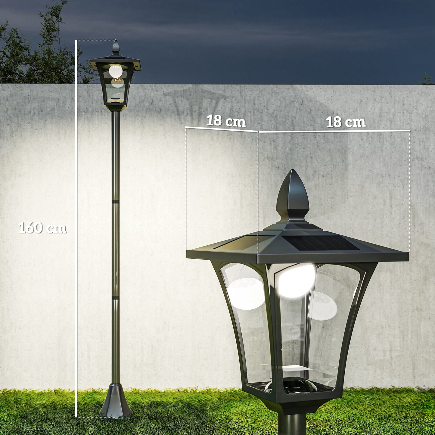 Outsunny Outdoor Garden Solar Post Lamp Sensor Dimmable LED Lantern Bollard Pathway 1.6M Tall â€“ Black
