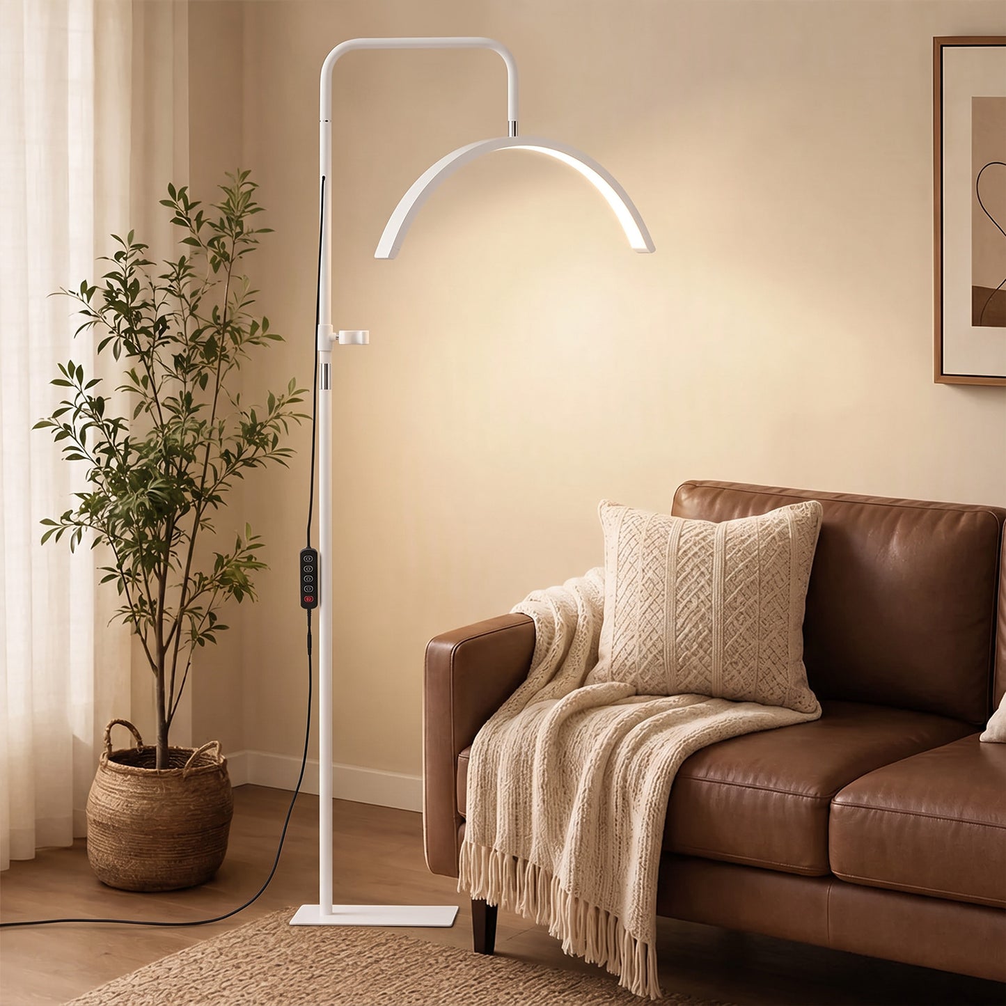 HOMCOM Half Moon Lash Light, 350Â° Rotatable Head, 7 Colours, Dimmable Beauty Floor Lamp, White