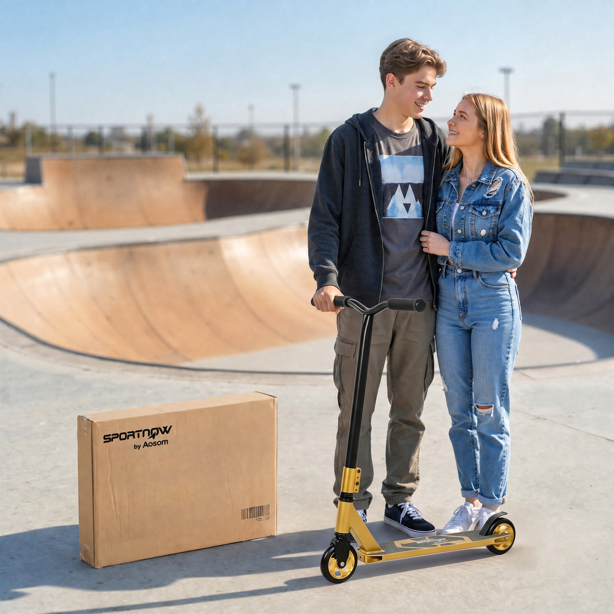 SPORTNOW Stunt Scooter, Pro Scooter for Adult Teens with 360Â° Handlebar, 110 mm PU Wheels, Aluminium Deck, ABEC-7, Gold Tone