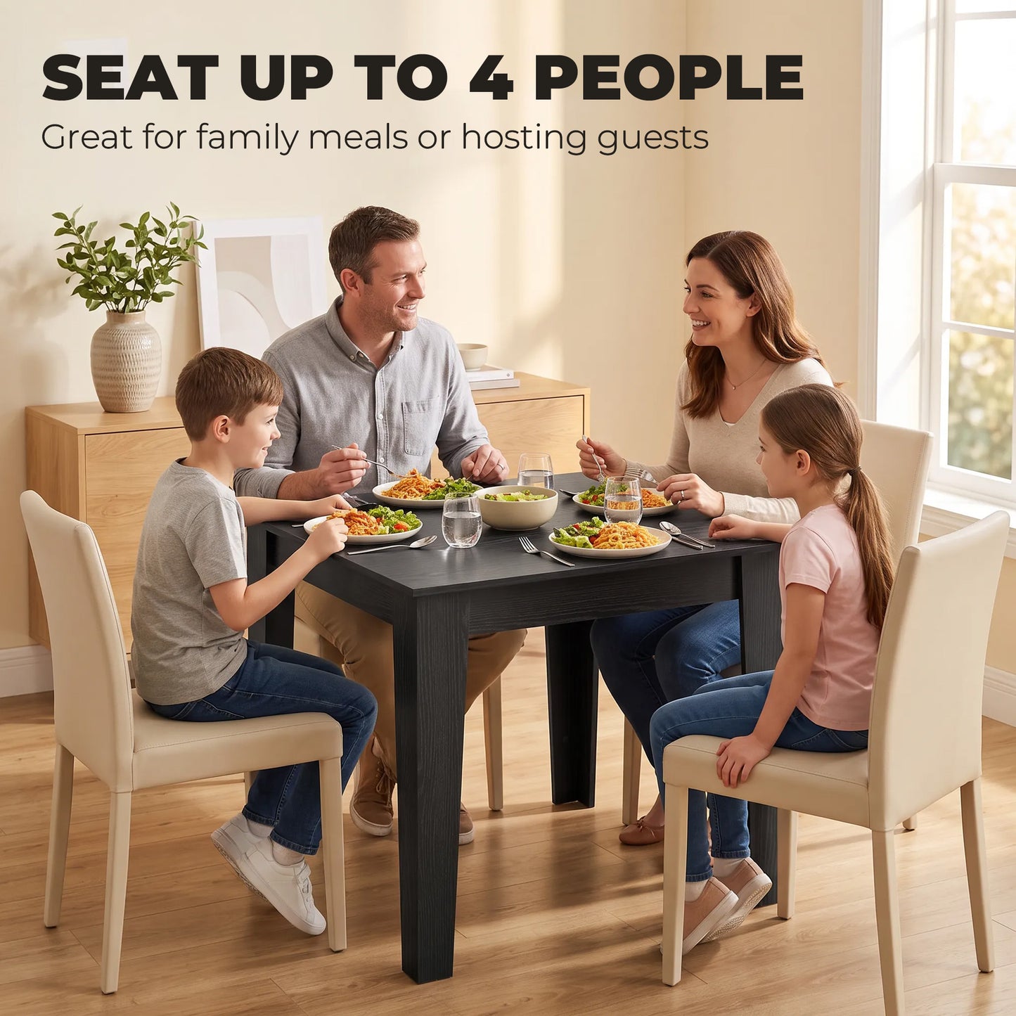 HOMCOM Dining Table for 4, 80L x 80W x 75Hcm, Modern Square Kitchen Table with Wood Effect Tabletop, Black Wood Effect