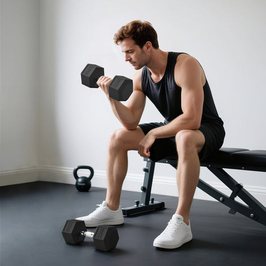 HOMCOM 2x20KG Rubber Hex Dumbbell Portable Hand Weights Dumbbell Home Gym