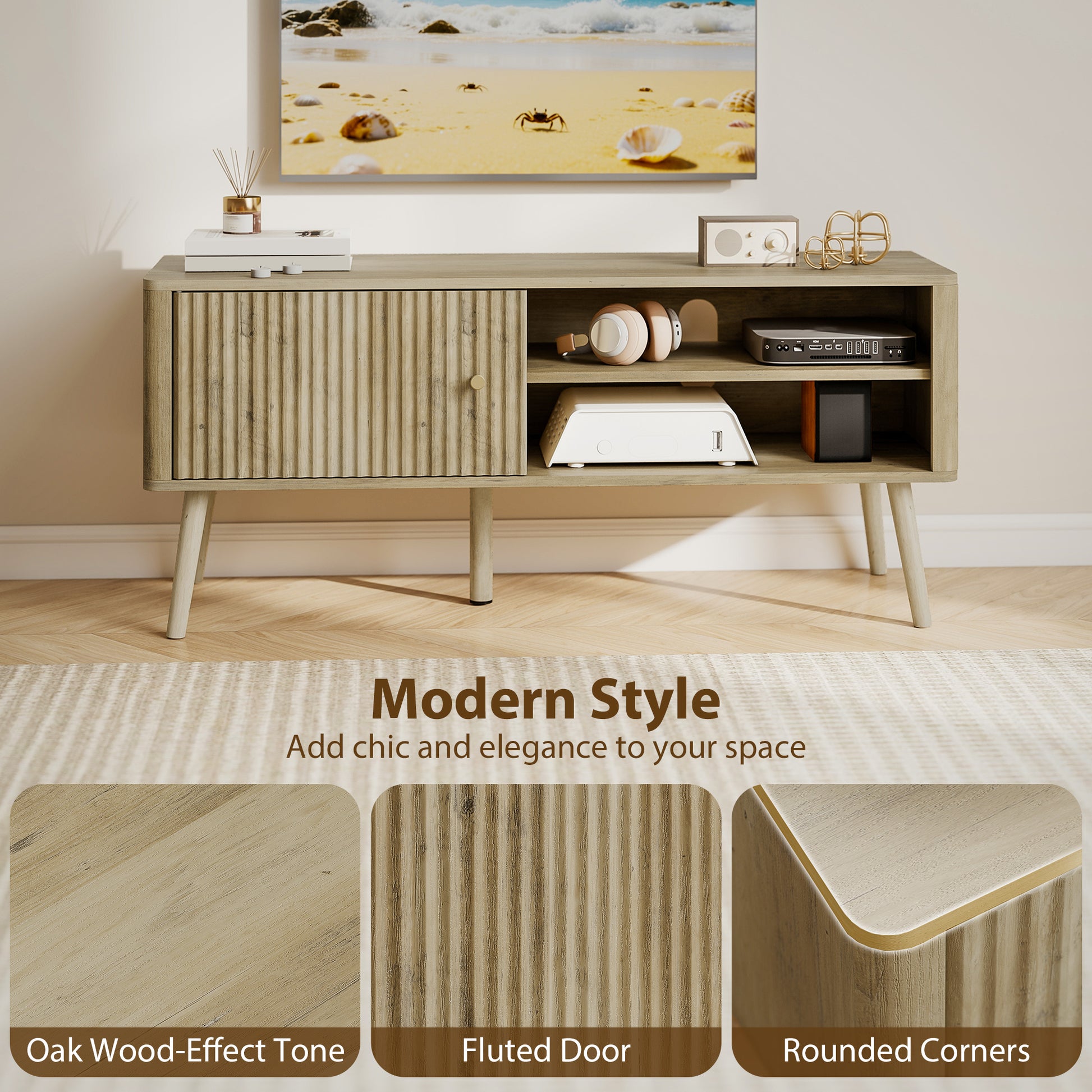 HOMCOM TV Stand Cabinet for TVs up to 55" - Oak