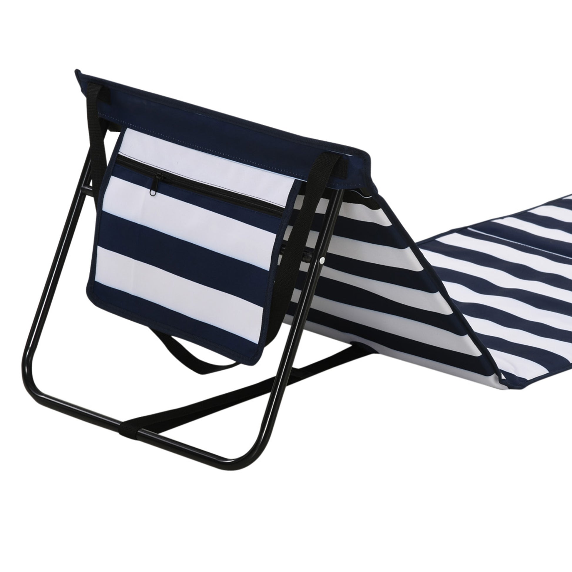 Outsunny Set of 2 Foldable Garden Beach Chair Mat, Outdoor Sun Lounger Seats with Adjustable Back, Magazine Pocket, Carry Strap