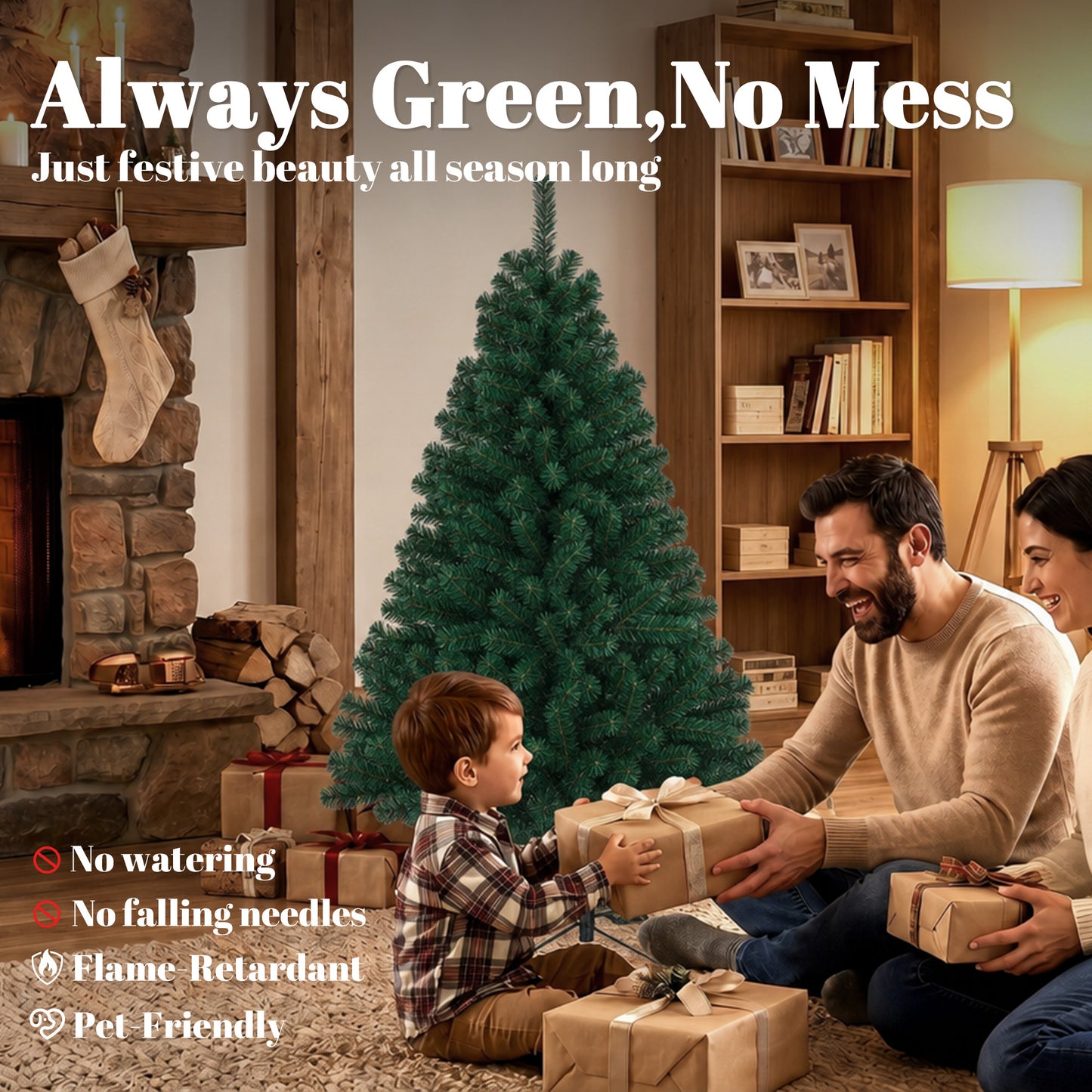 HOMCOM 5ft Artificial Christmas Tree, Fir Hinged Xmas Tree with 420 Branch Tips, Foldable Steel Stand, Green