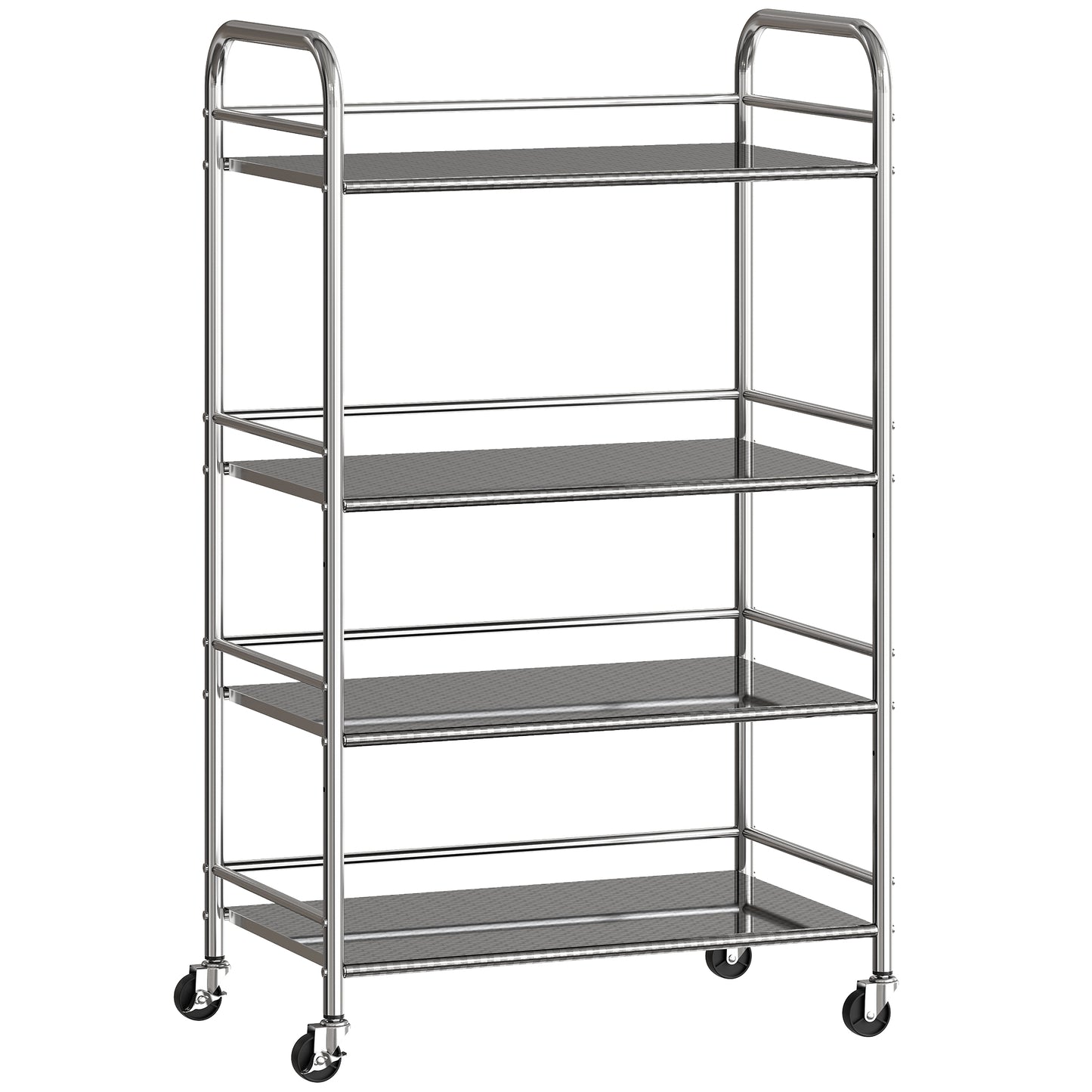 HOMCOM 4 Tier Stainless Steel Kitchen Storage Trolley with Adjustable Shelves - Silver Default Title