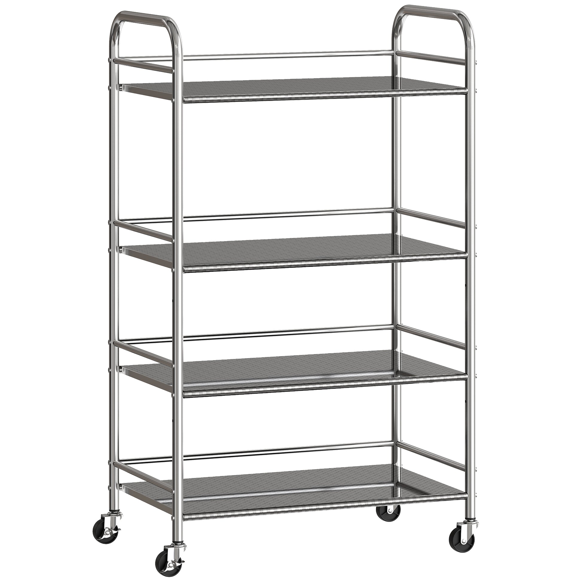 HOMCOM 4 Tier Stainless Steel Kitchen Storage Trolley with Adjustable Shelves - Silver Default Title