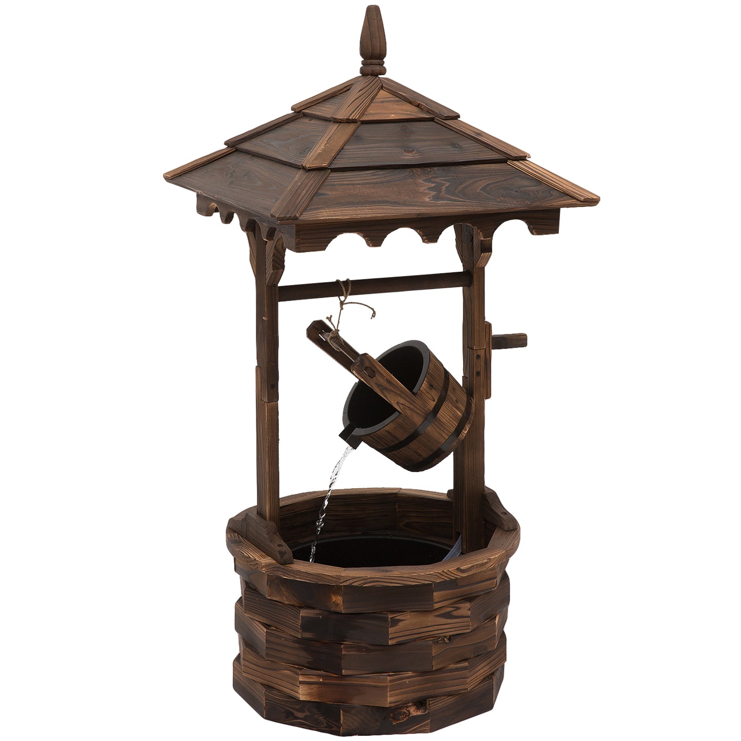 Outsunny Wooden Garden Wishing Well Fountain Barrel Waterfall Rustic Wood with Pump Garden DÃ©cor Ornament