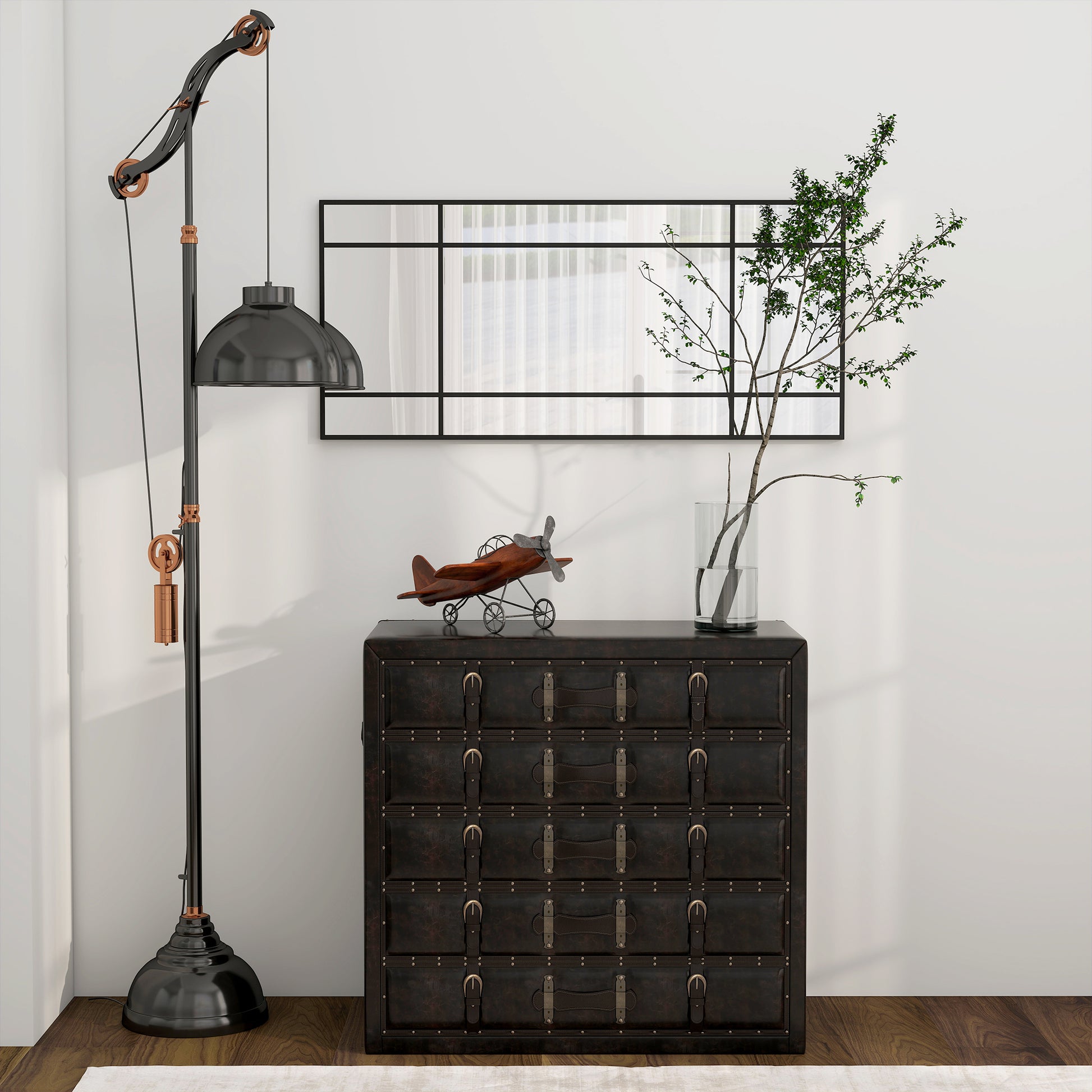 HOMCOM Decorative Grid Wall Mirror, with Back Hooks - Black