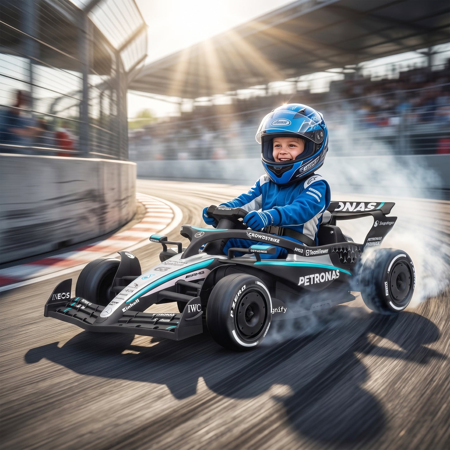 AIYAPLAY Licensed Mercedes-AMG PETRONAS F1 12V Electric Go Kart for Kids with Remote, Rear Suspension, Soft Start and 3 Speeds
