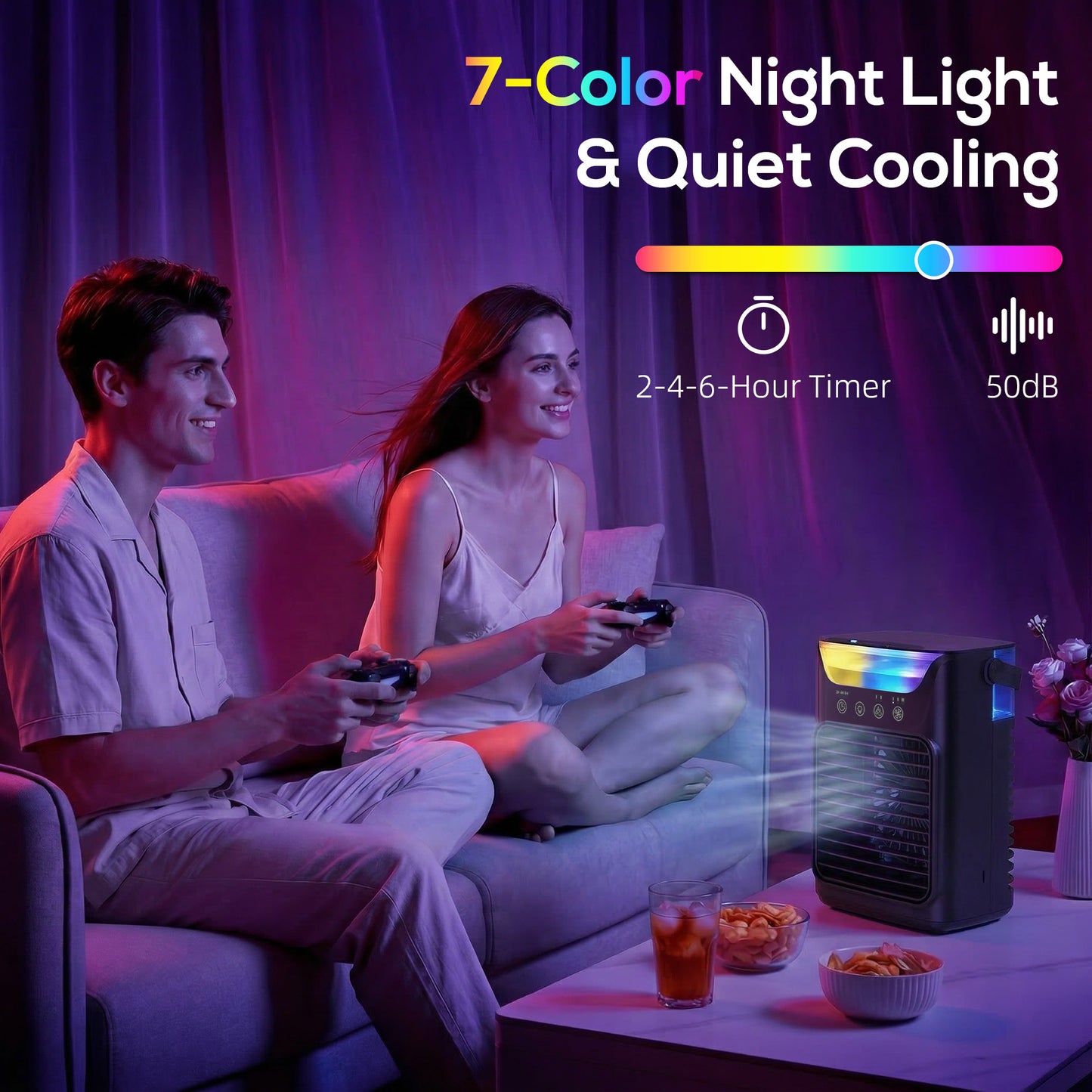 HOMCOM Air Cooler with Adjustable Head, Portable Air Conditioner with 3 Wind Speed, 2 Cool Mist, RGB Light, Black