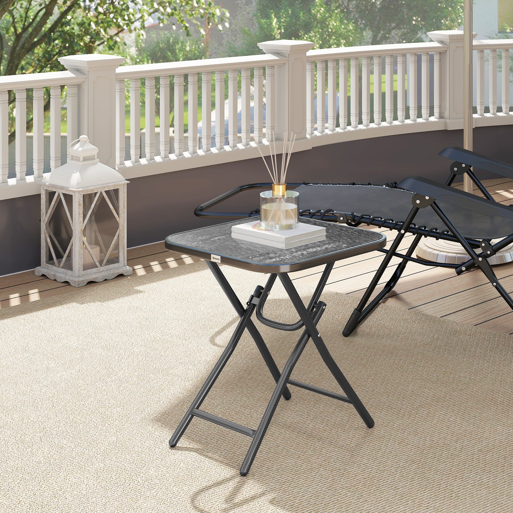 Outsunny Foldable Garden Table Square Folding Table for Patio Garden 45 x 45 x 50Hcm Black