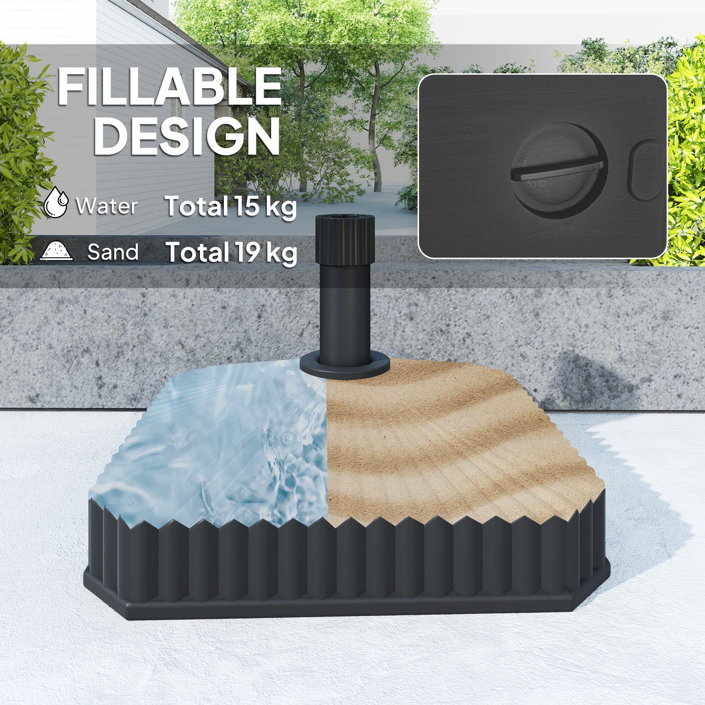 Outsunny Patio Umbrella Stand, Heavy Duty Outdoor Parasol Base, Sand/Water Filled, Black