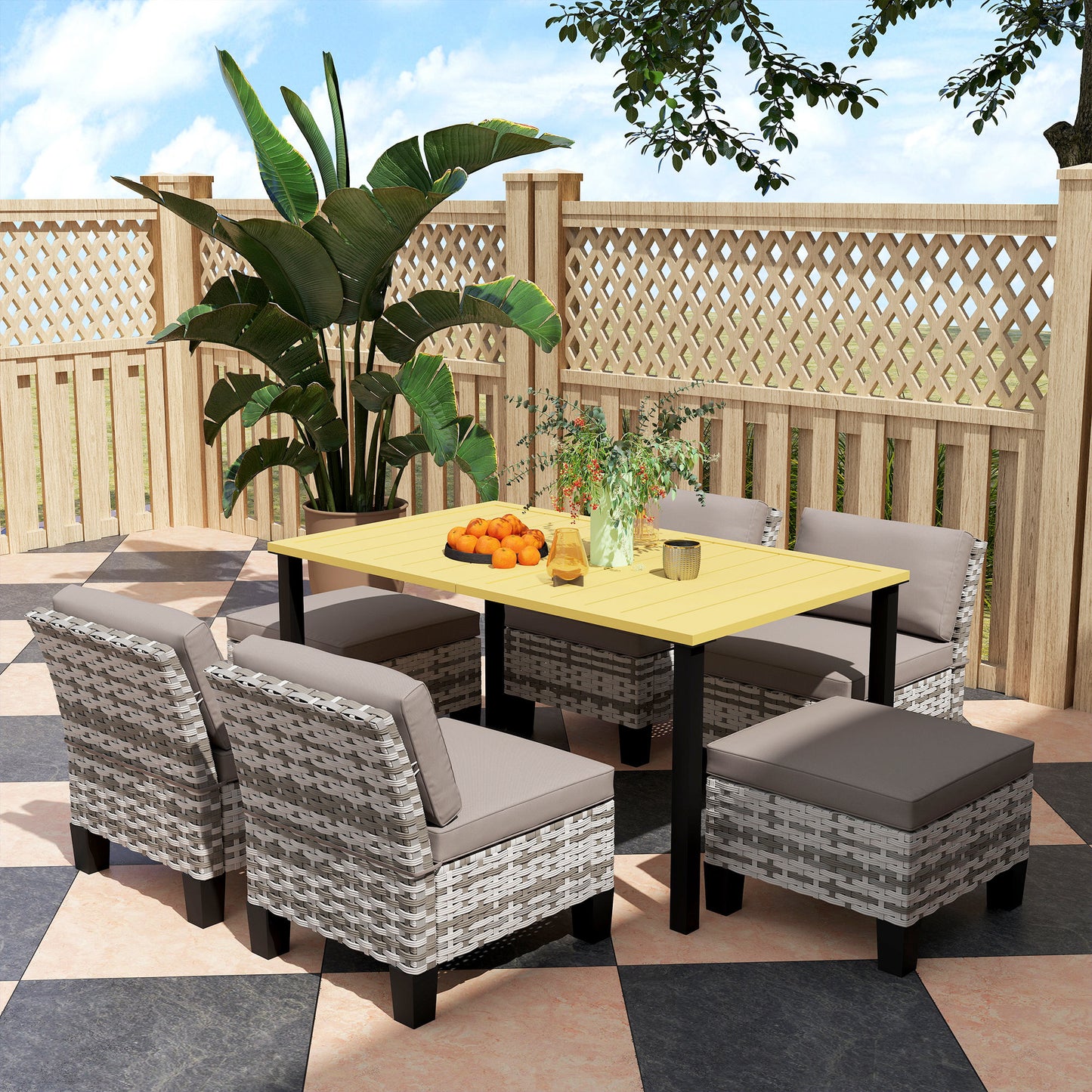 Outsunny Seven-Piece Rattan Dining Set - Grey