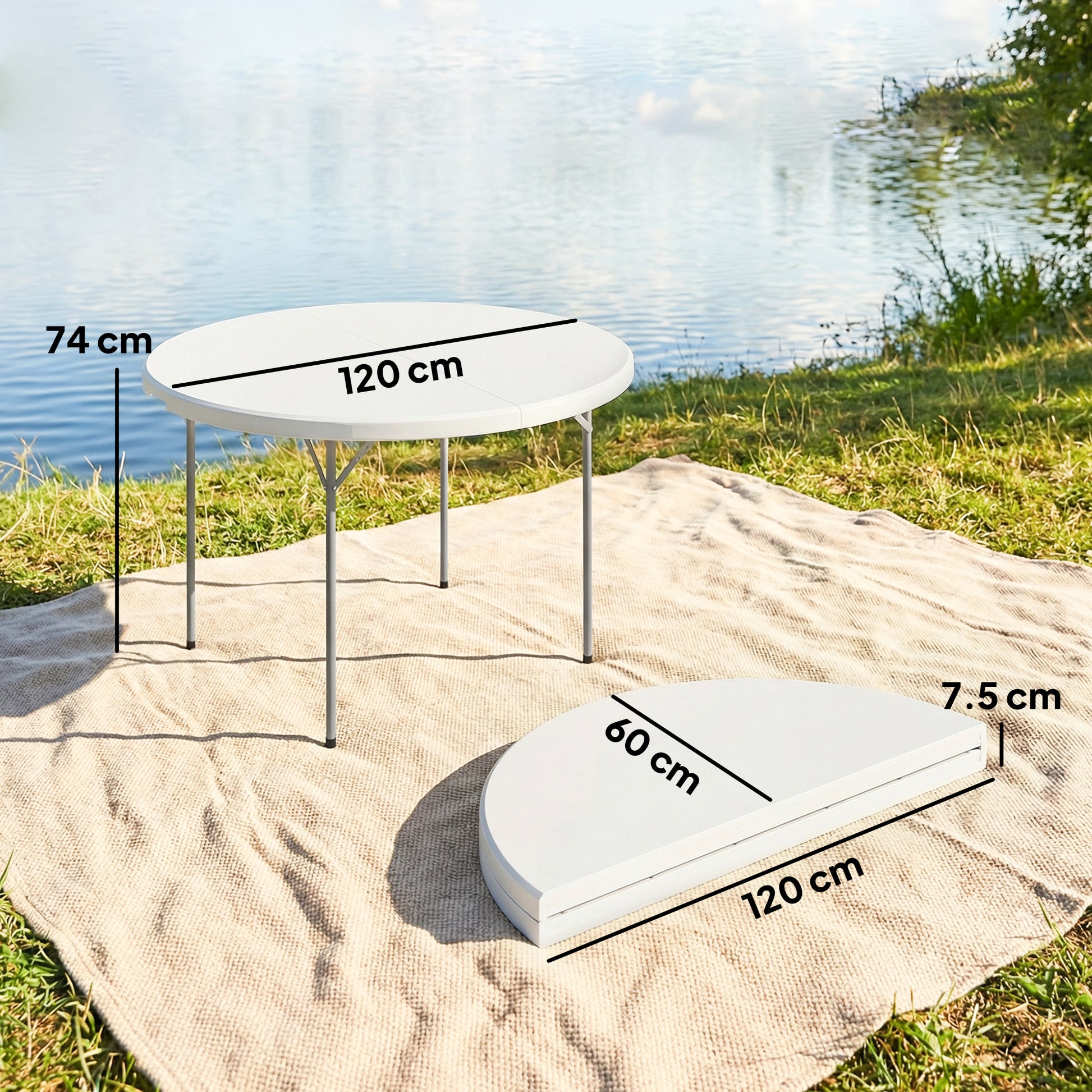 Outsunny 4ft Folding Picnic Table, Camping Table with Non-slip Foot Pads and Metal Frame, 100 kg Load, for Garden, White