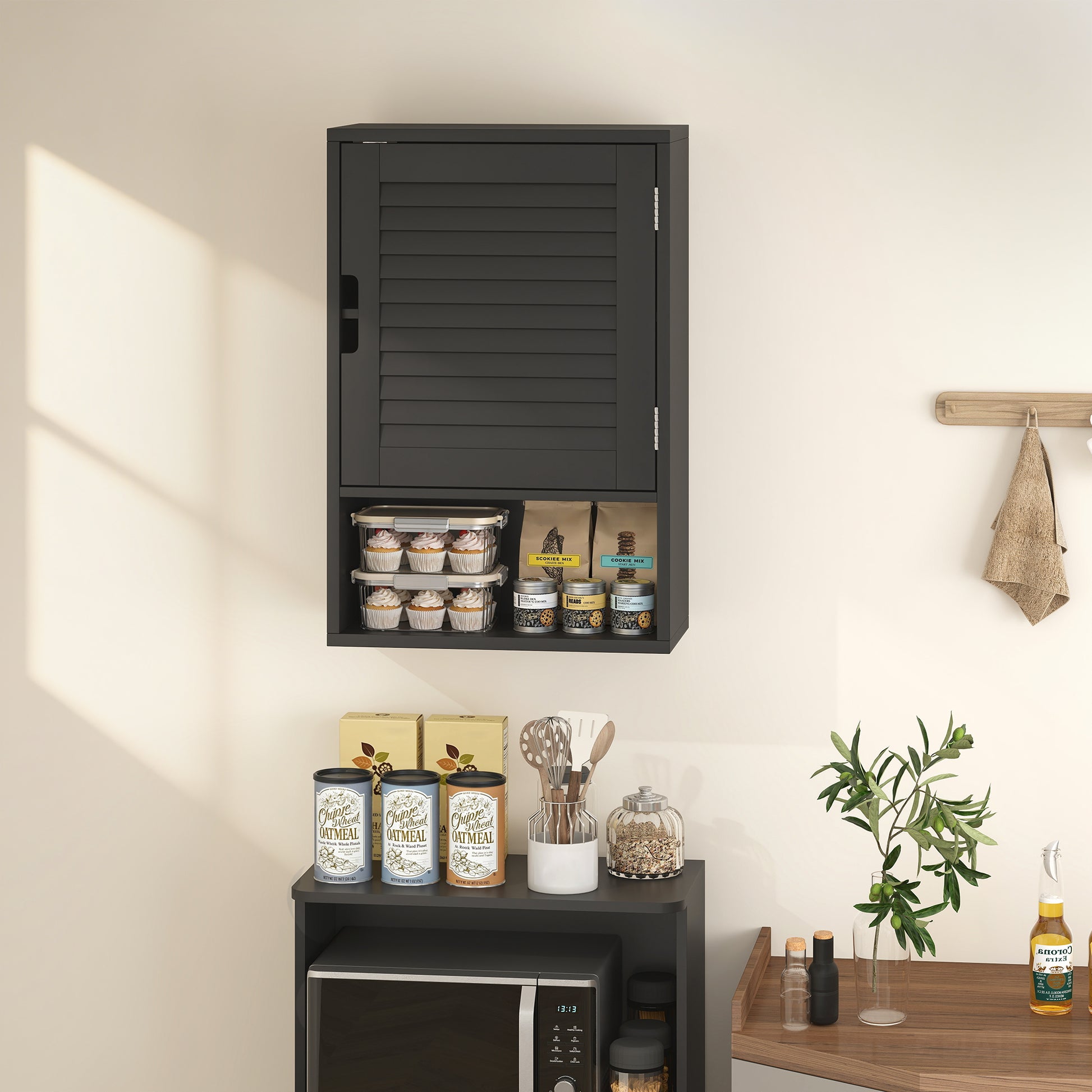 HOMCOM Bathroom Cabinet, Wall Mounted Storage Cabinet with Adjustable Shelves, 40 x 20 x 60 cm, Black