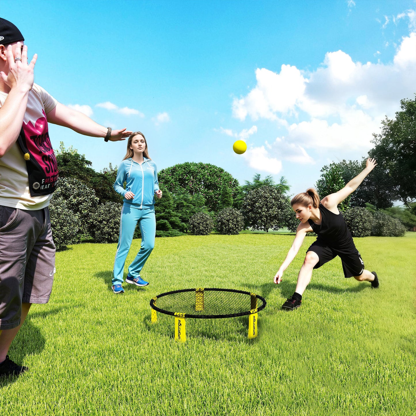 SPORTNOW Spike Game Set, Mini Beach Games Set with Net, 3 Balls and Ball Pump, Portable with Carrying Bag for Outdoor Team Sports, Yellow - LiamsBargains.co.uk