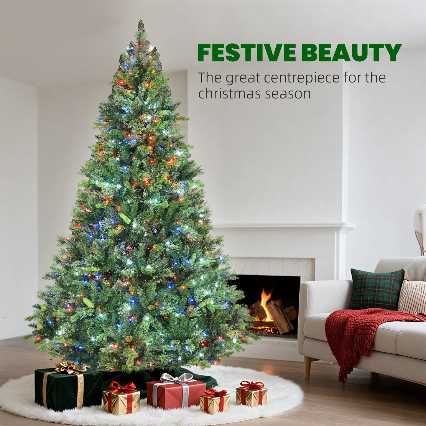 HOMCOM 7.5ft Carolina Pine Christmas Tree with Colourful DIY Synchronized LED Lights and Remote