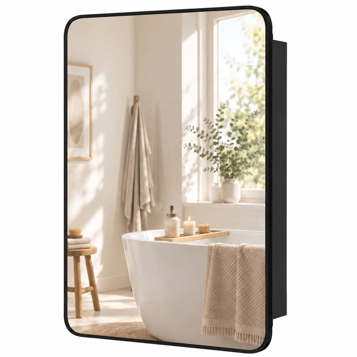 HOMCOM 50.8 x 11.6 x 71 cm Bathroom Mirror Cabinet, Wall Cabinet with Adjustable Shelves, Wall-Mounted or Recessed, Black Default Title