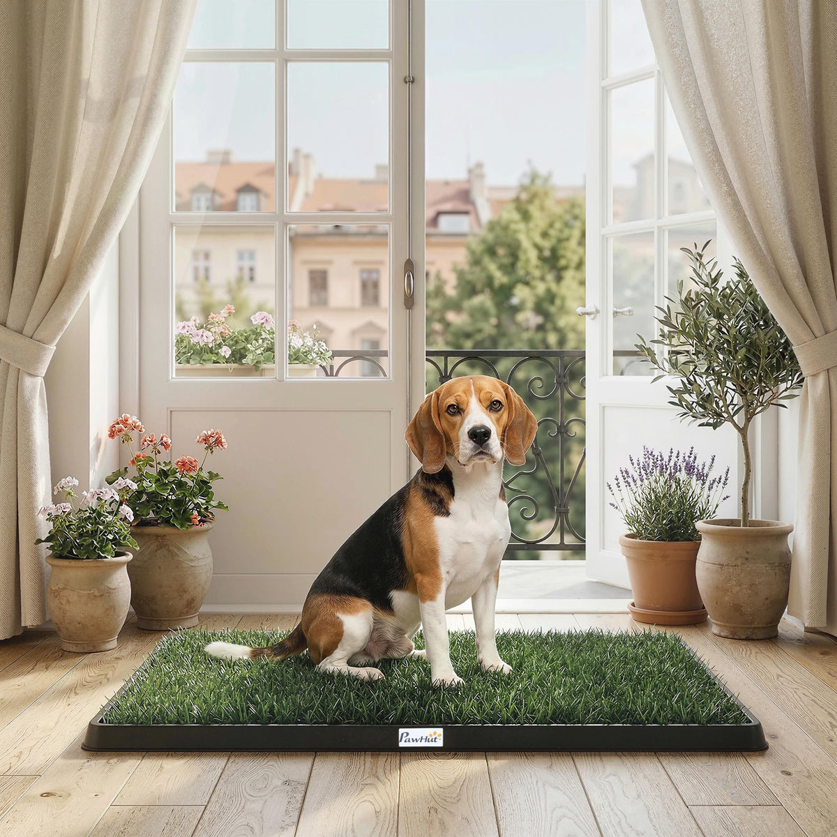 PawHut Dog Grass Pee Pad with Tray, Dog Toilet Tray with 2 Artificial Grass Mats, Portable Puppy Training Toilet
