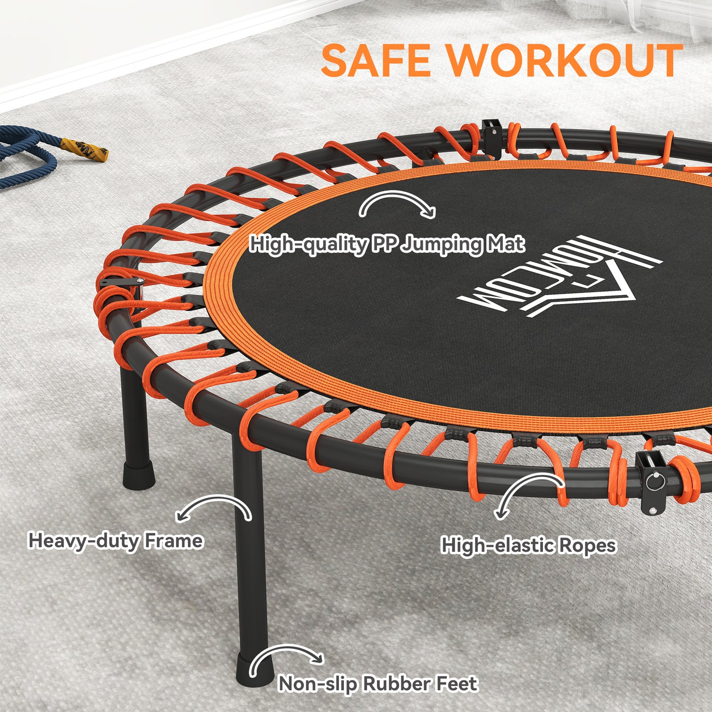 HOMCOM Mini Round Steel Frame Trampoline w/ Adjustable Handle, Orange
