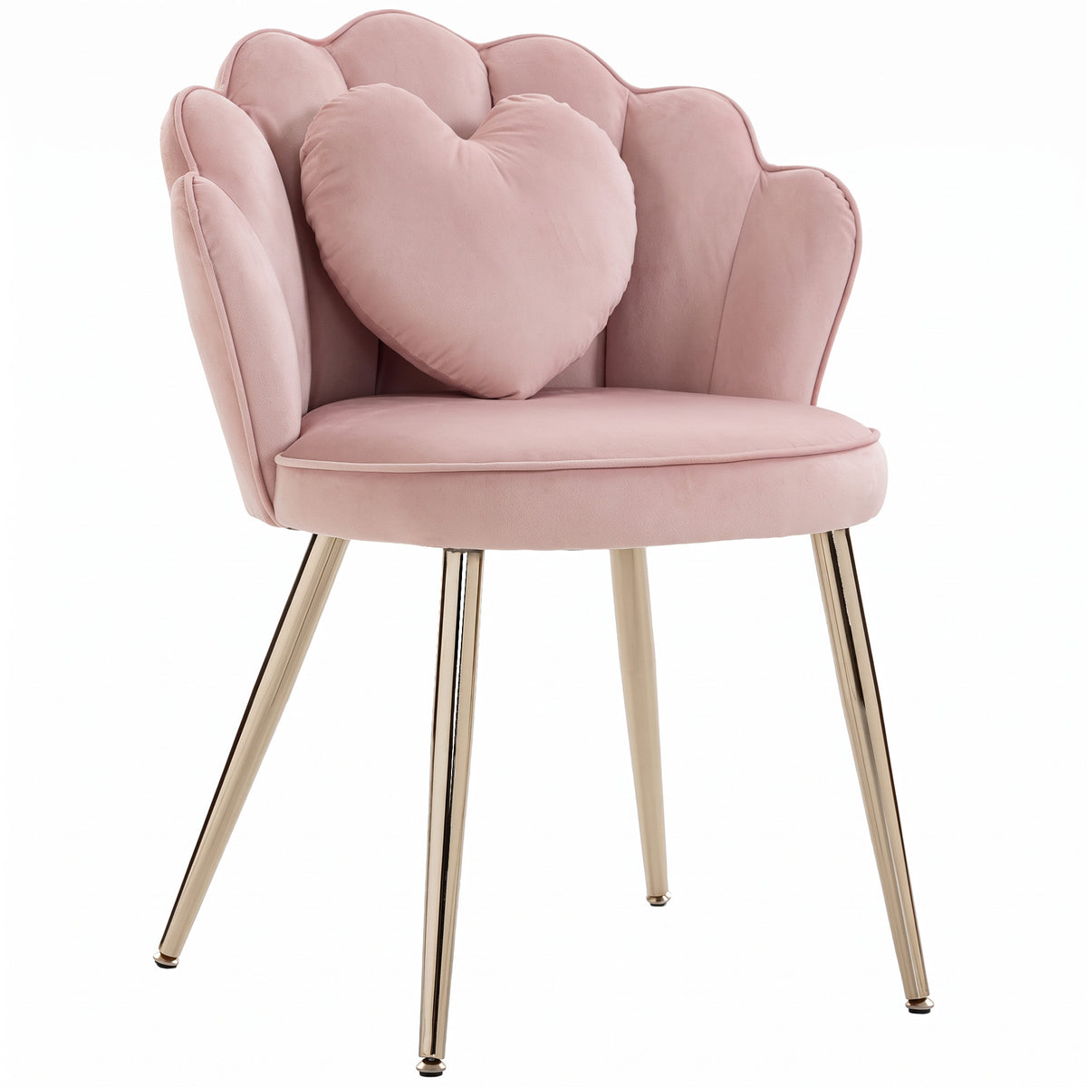 HOMCOM Accent Chair Velvet Upholstered Armchair Lotus Back Heart Pillow Lumbar Pillow Metal Legs Soft Pink