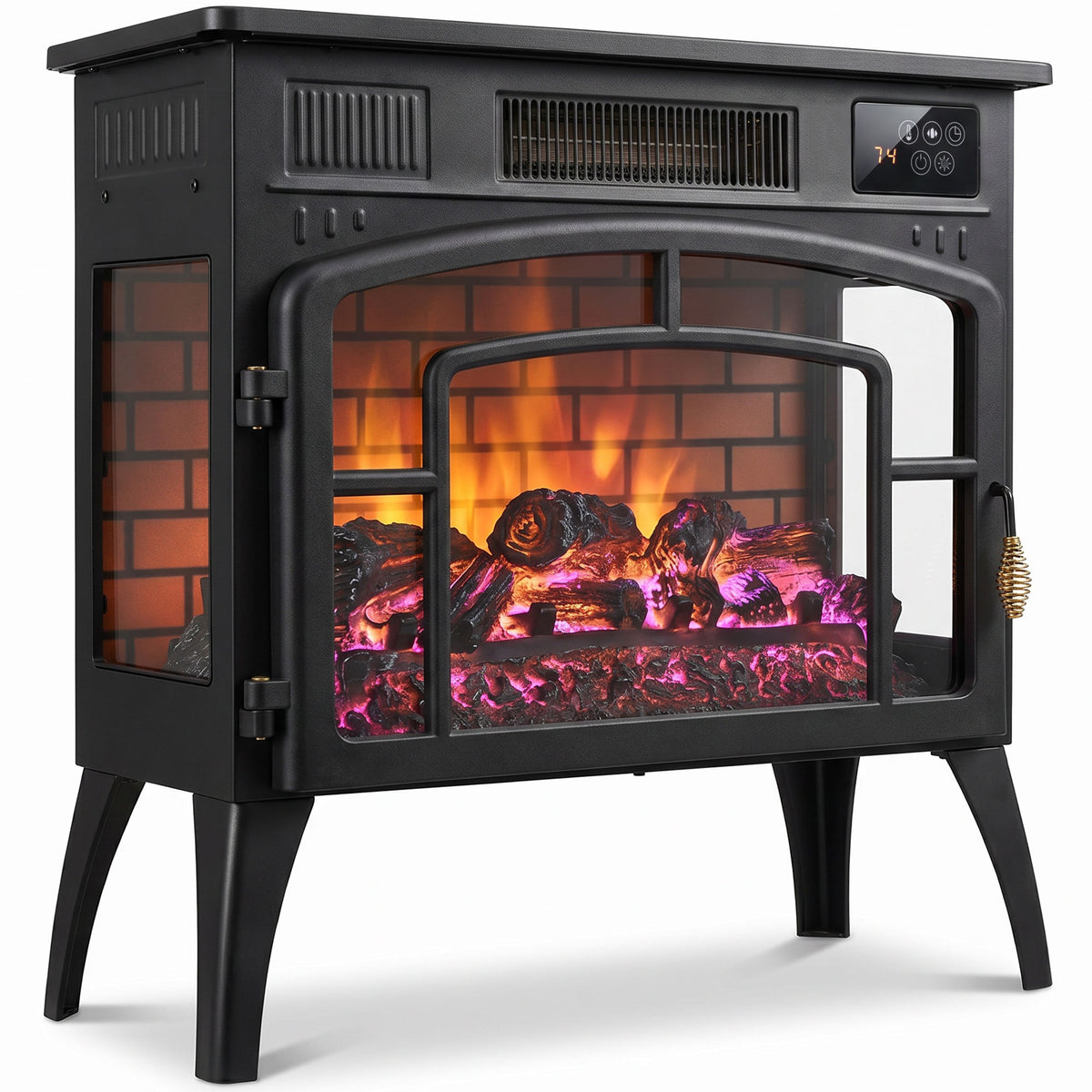 HOMCOM Smart Electric Fireplace Stove Log Burner, 3-Sided Glass WiFi Electric Fire Heater w/ 5-Colour Flame, Black Default Title