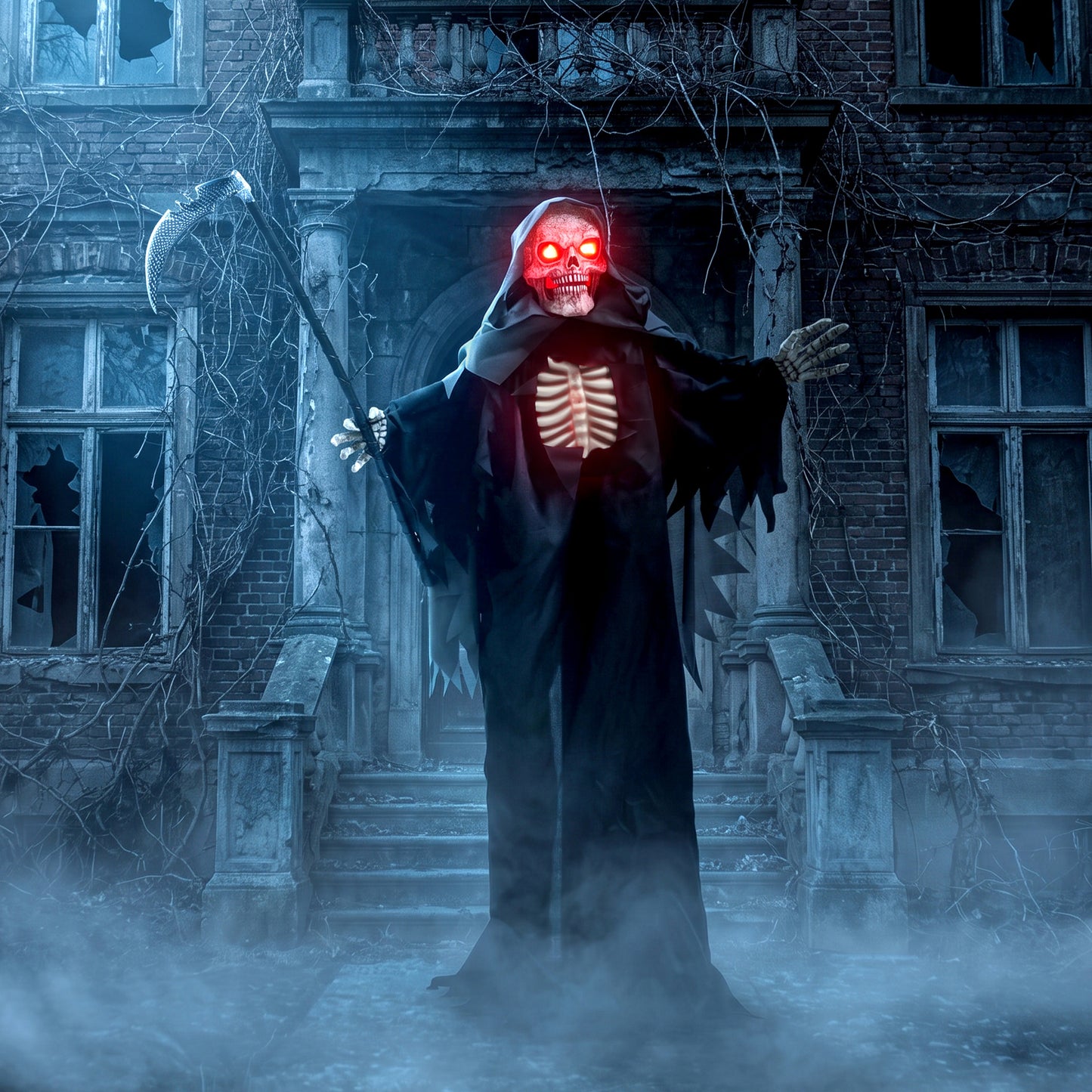 HOMCOM 170cm Life Size Animated Grim Reaper Halloween Decoration, Scary Halloween Animatronics Decor with Sound Touch Activated
