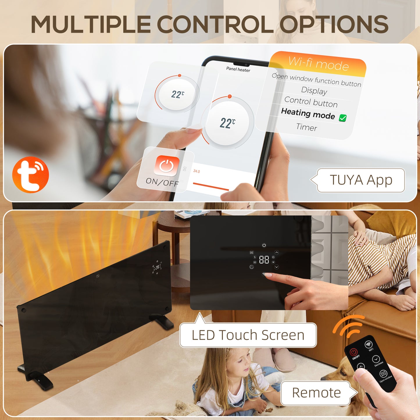 HOMCOM 2000W 5-35â„ƒ Smart Control Heater - Black