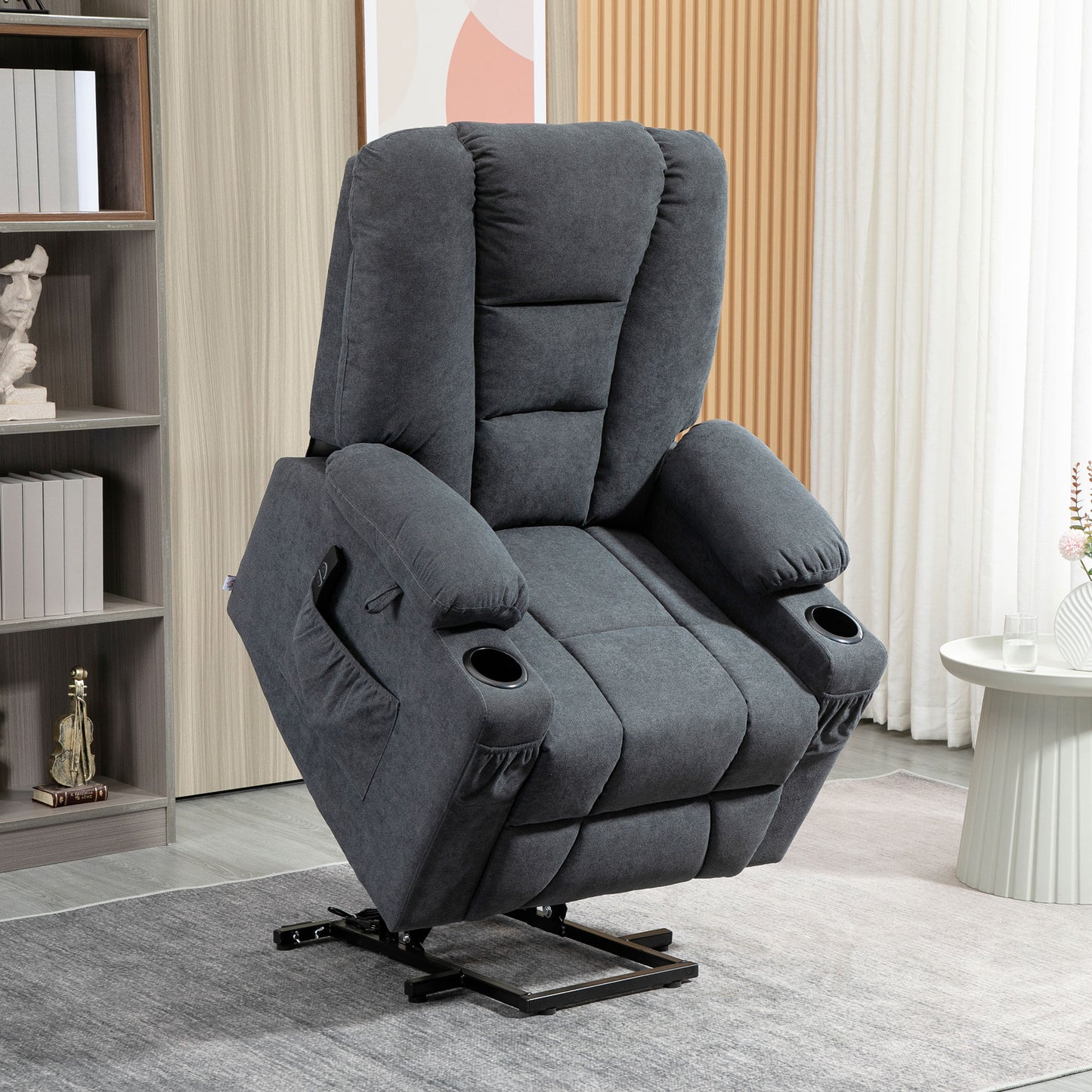 HOMCOM Electric Riser Recliner Armchairï¼Œ Oversized Chair with Cup Holder & Side Pockets for Elderly in Living Room, Charcoal Grey
