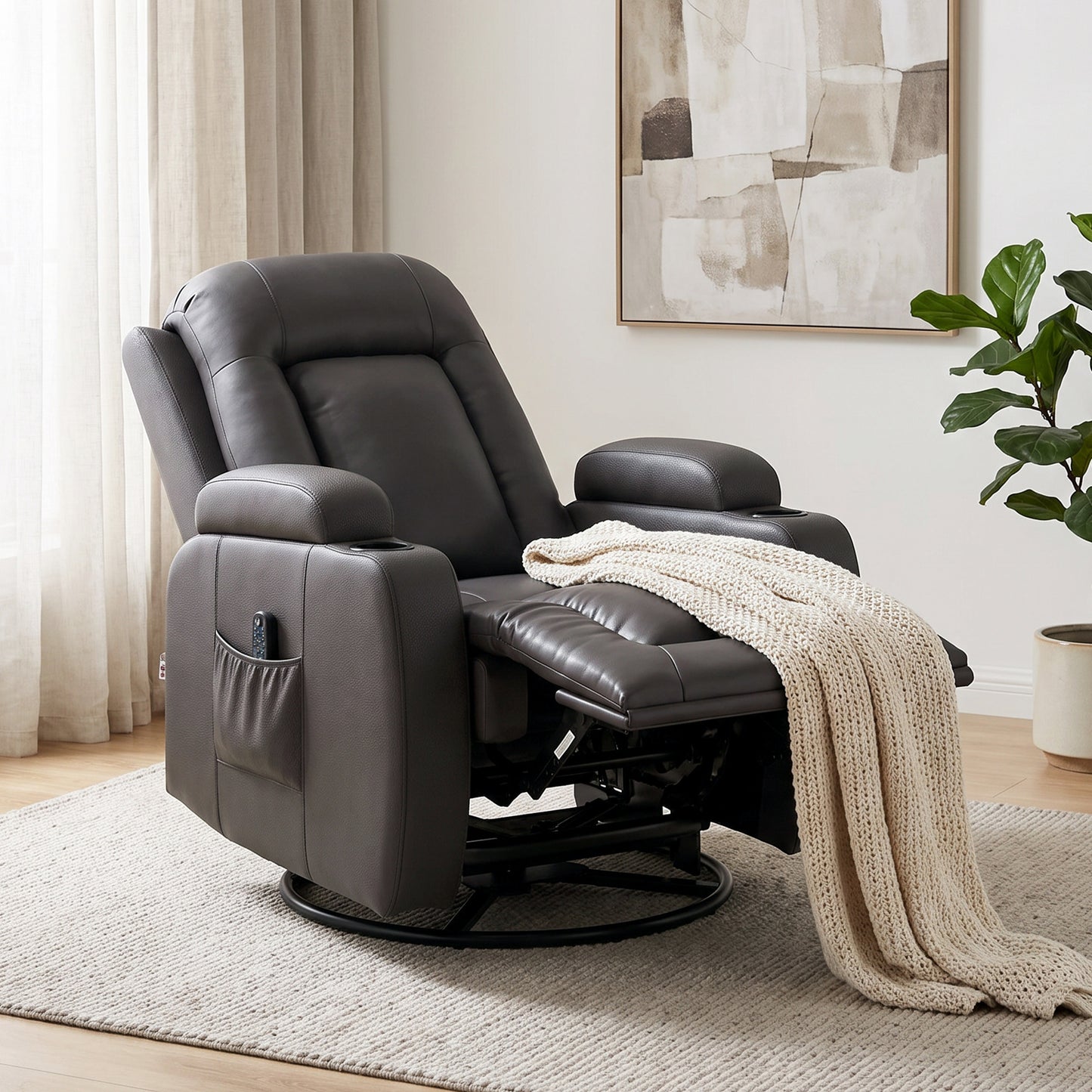 HOMCOM PU Leather Recliner Chair, Recliner Armchair with Extended Footrest, Cup Holders and Side Pockets, Dark Brown