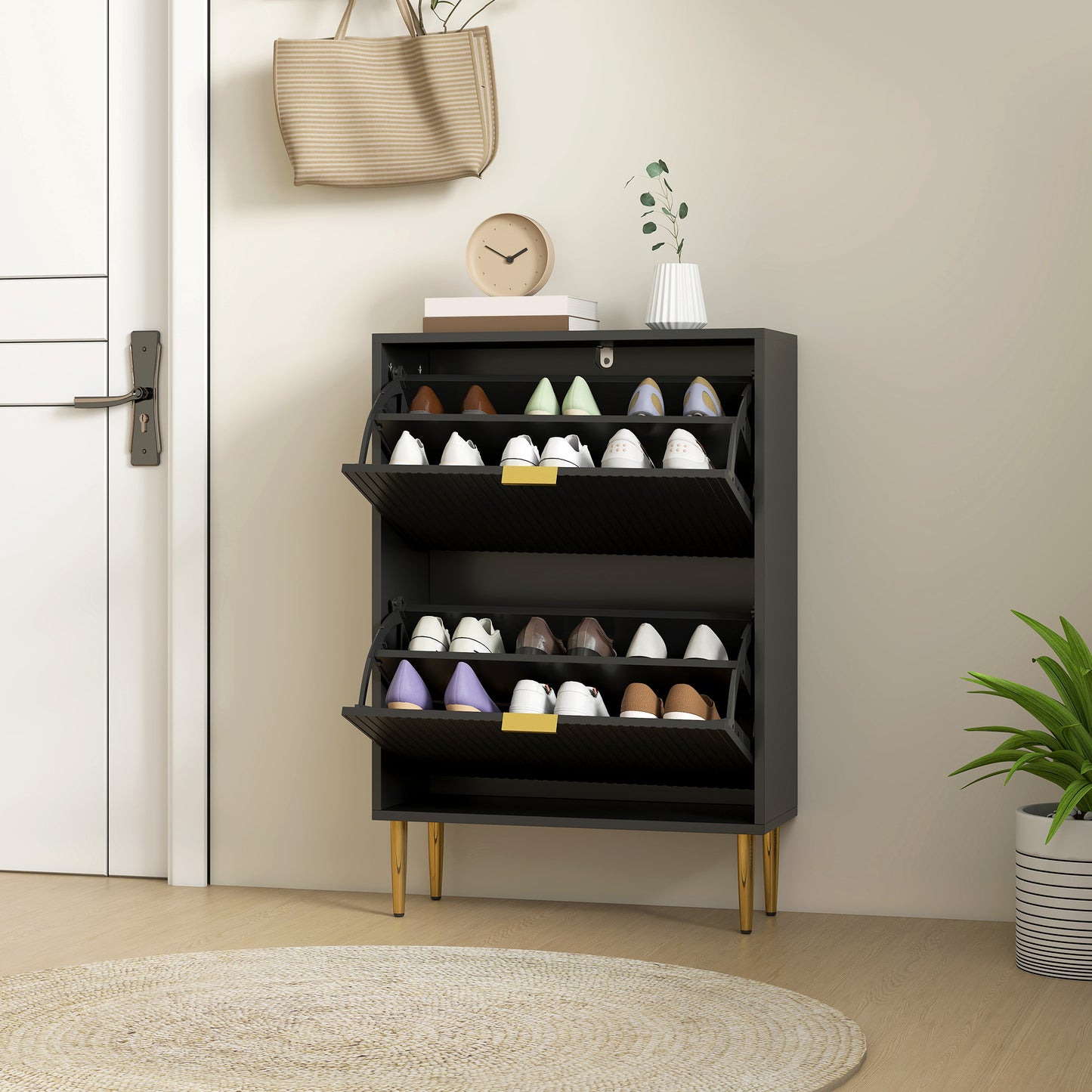 HOMCOM Elegant Two-Drawer Shoe Cabinet - Black