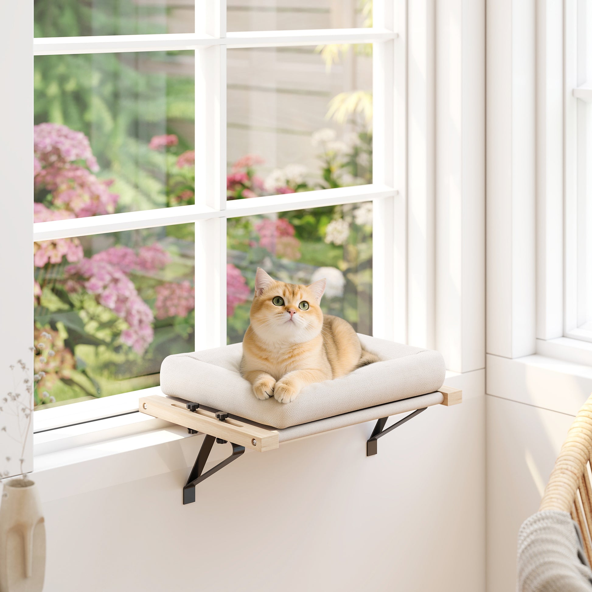 PawHut Cat Radiator Bed, Adjustable Hanging Cat Hammock with Removable and Washable Cushion for Indoor Cats, Cream White