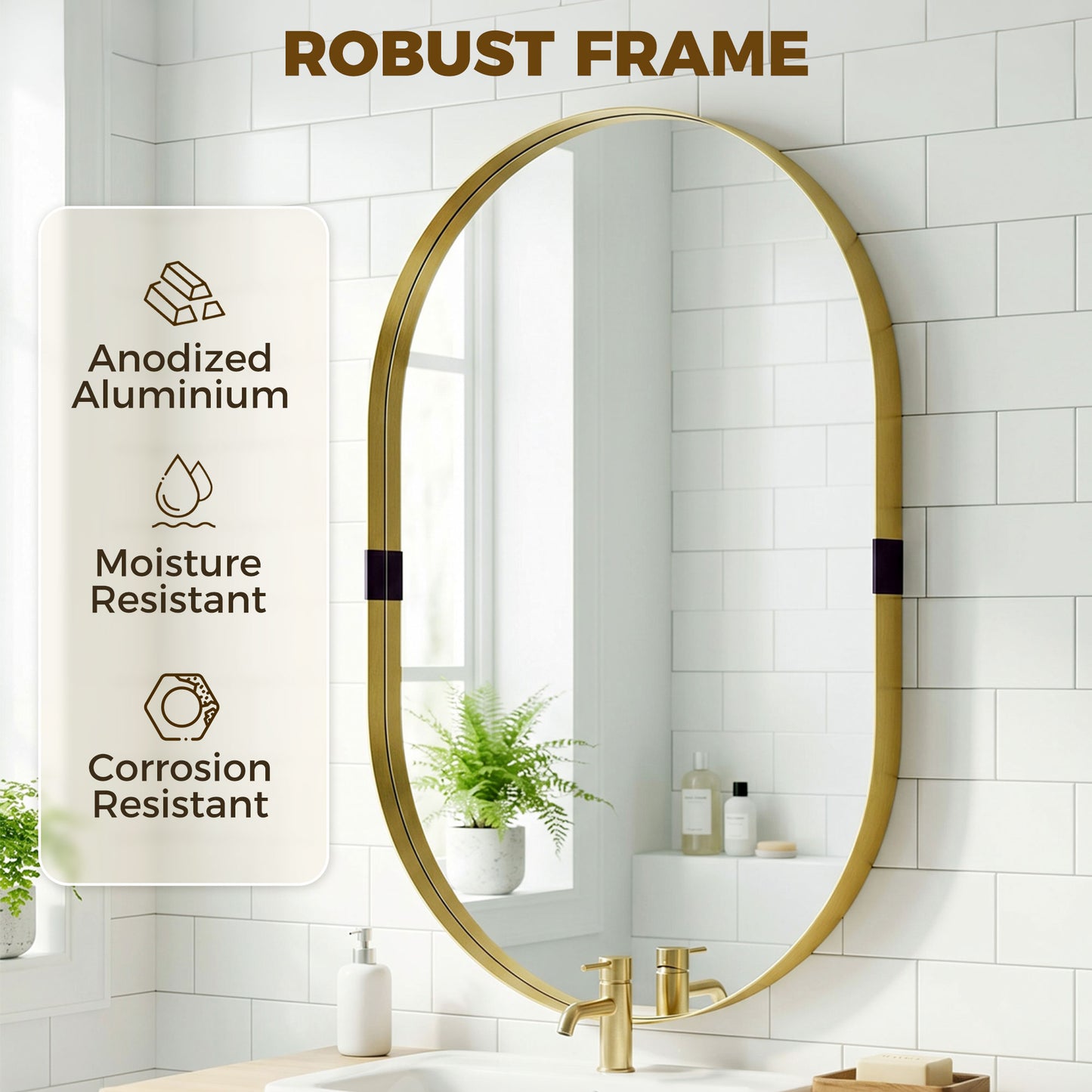 HOMCOM Wall Mirror, Bathroom Mirror with Elevated Aluminium Alloy Frame, 60 x 90 cm, Gold Tone