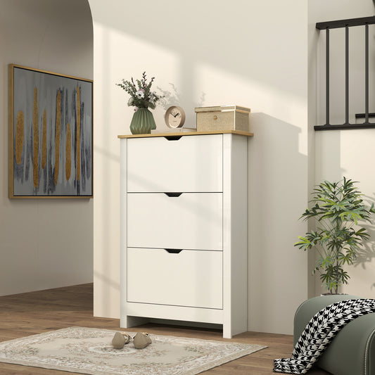 HOMCOM Slim Shoe Cabinet, Narrow Shoe Cupboard with 3 Flip Drawers, Adjustable Shelves for 18 Pairs of Shoes, High Gloss White