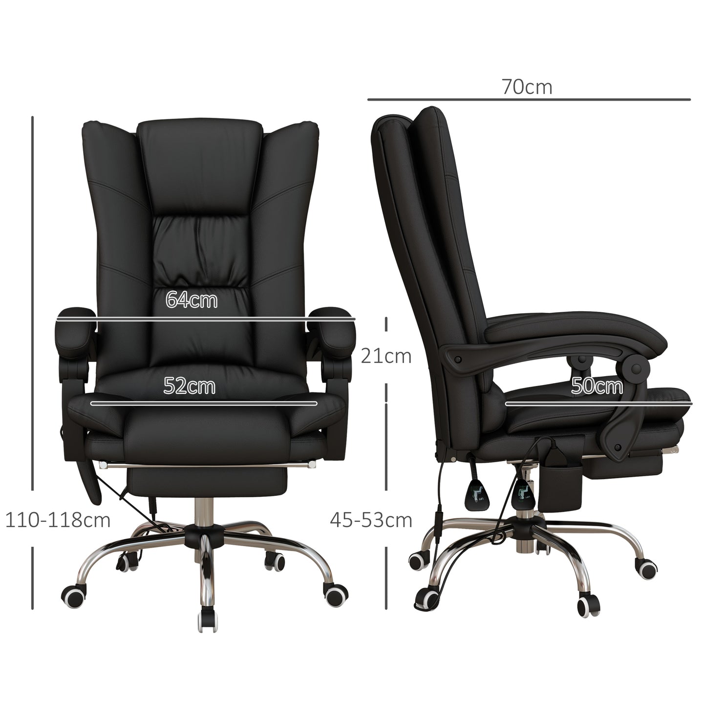Vinsetto High Back Vibration Massage Office Chair, Heated Reclining PU Leather Computer Chair with 135Â° Reclining Back and Footrest, Black