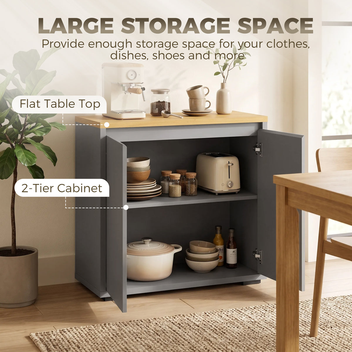 HOMCOM Kitchen Sideboard, Storage Cabinet with Double Doors and Adjustable Shelf for Living Room, Entryway, Grey