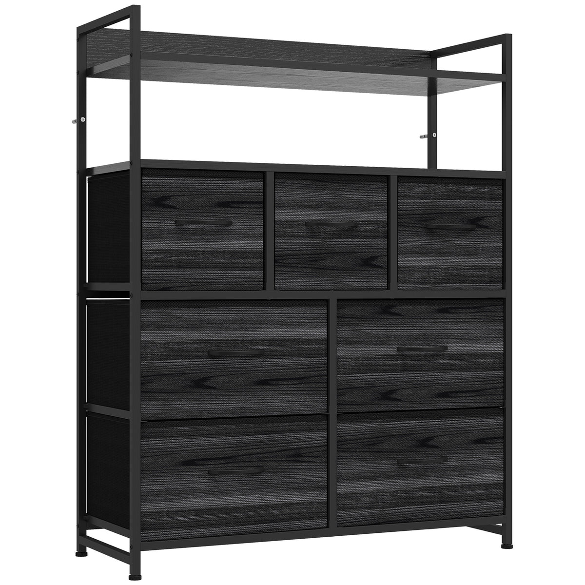 HOMCOM Chest of Drawers, Bedroom Fabric Dresser with 7 Drawers, Storage Organiser Unit with Open Shelves, Black Wood-Effect Default Title
