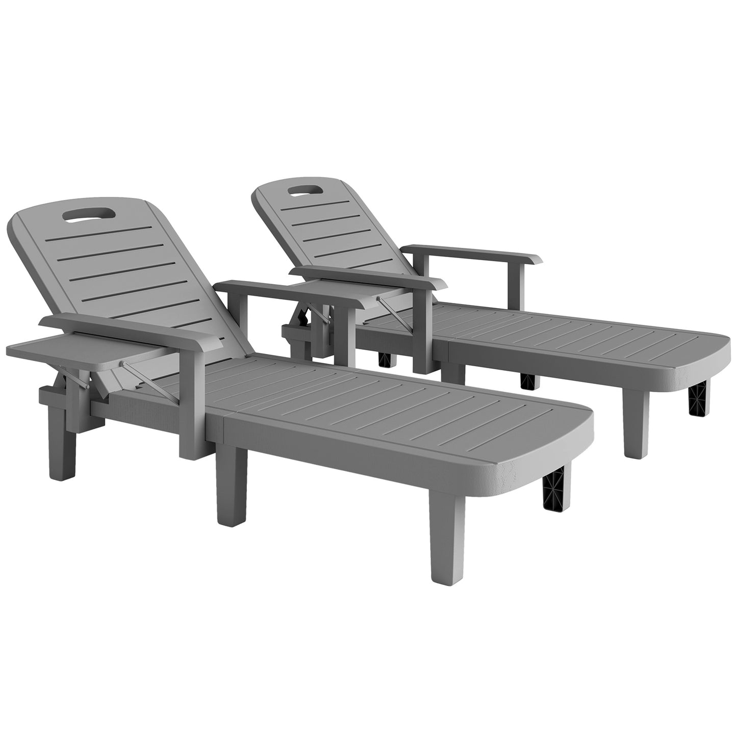 Outsunny Set of 2 Reclining Sun Loungers, 5 Positions Adjustable Outdoor Chaise Lounge Chair with Armrests, Dark Grey Default Title