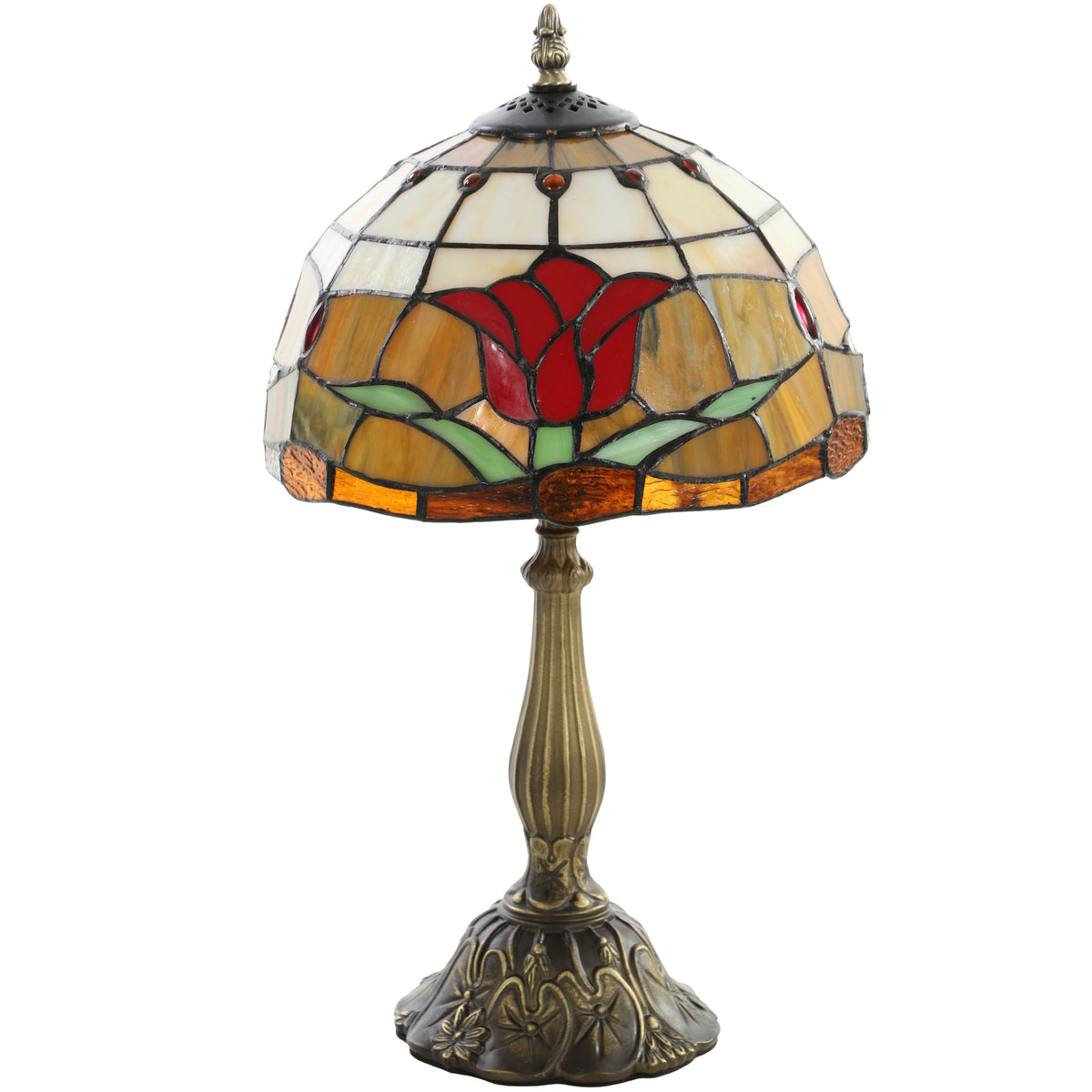 HOMCOM Tiffany Stained Glass Table Lamp, Handcrafted Artisan Lamp, Red, Ã˜25 x 45H cm, Zinc Alloy Default Title