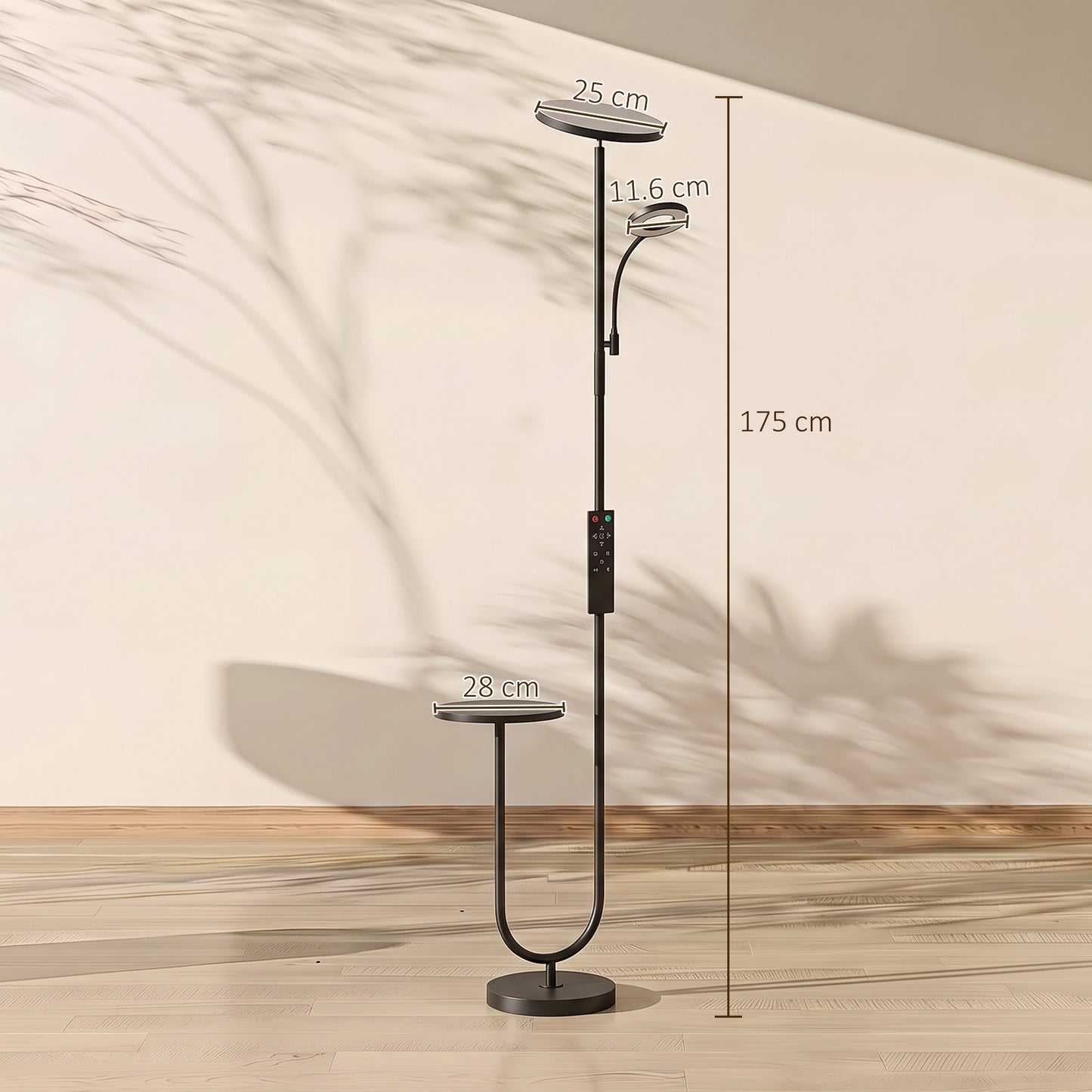 HOMCOM Uplighter Floor Lamp with Table and Reading Light, Dual Light Dimmable Standing Lamp with Remote & 4 Colour Temperatures