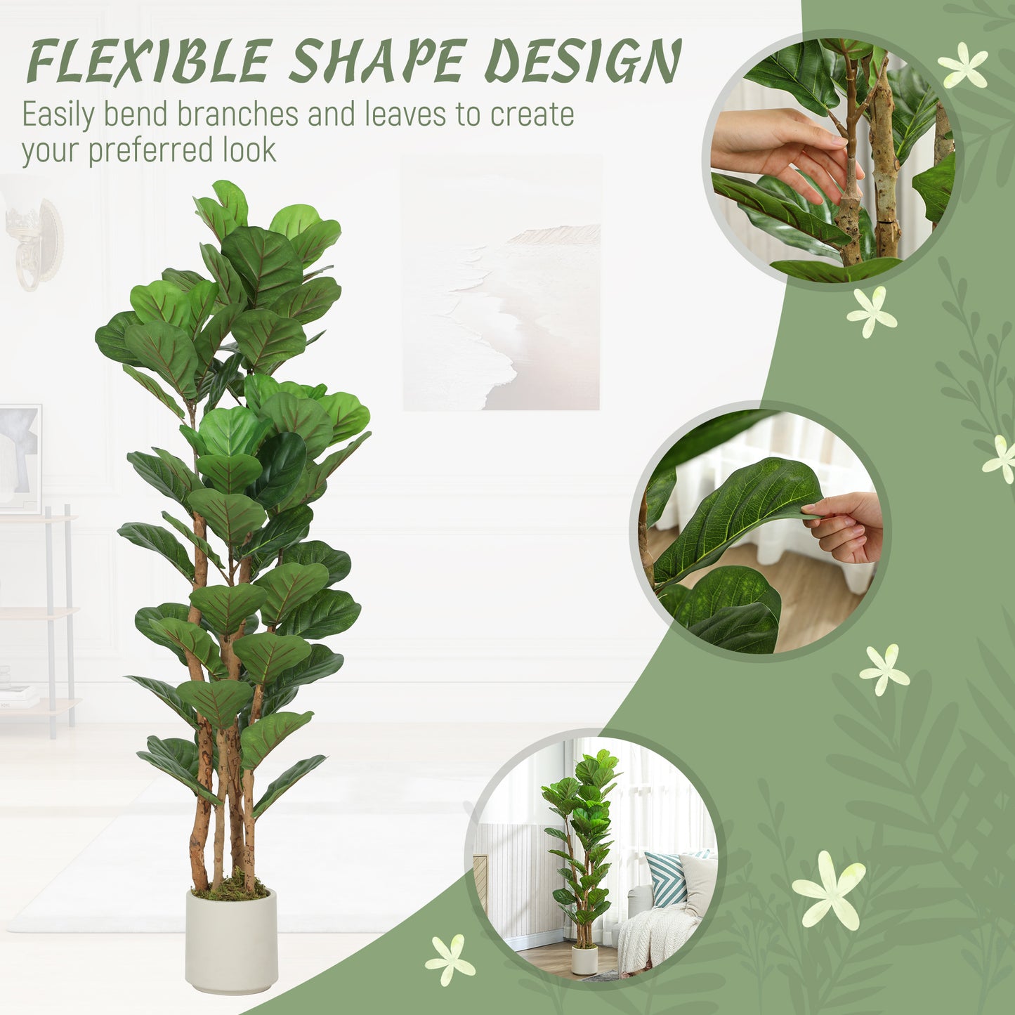 HOMCOM 150cm Artificial Fiddle Leaf Fig Tree - Green