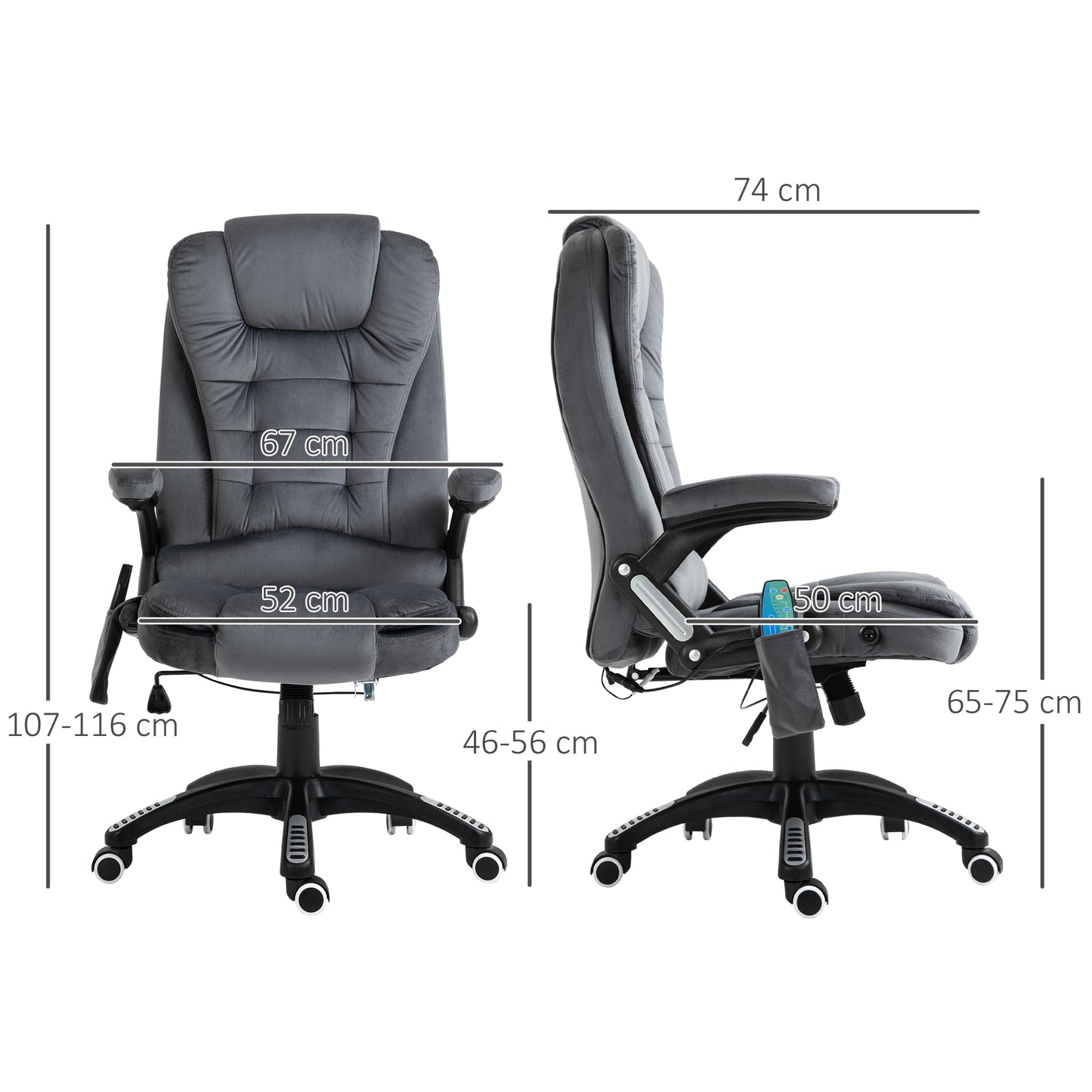 Vinsetto Massage Recliner Chair Heated Office Chair with Six Massage Points Velvet-Feel Fabric 360Â° Swivel Wheels Grey