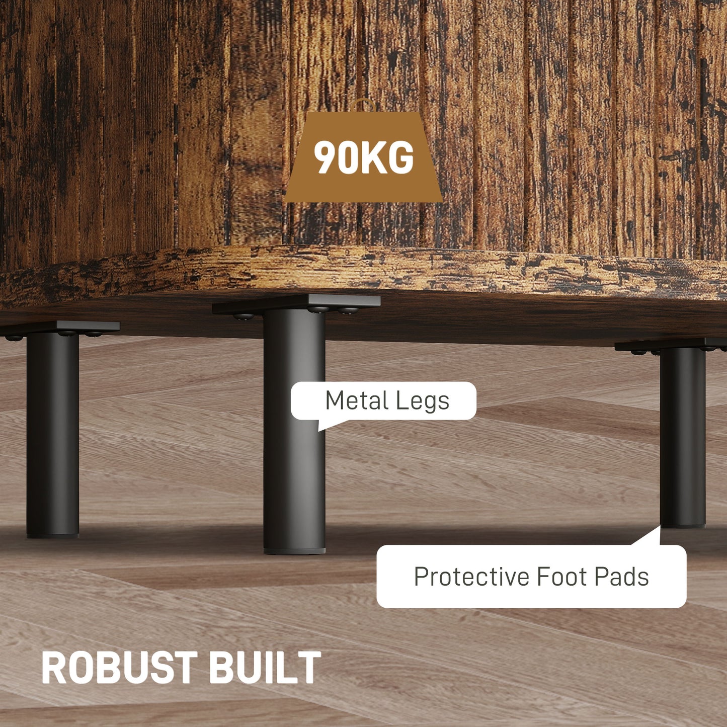 HOMCOM Bedside Table, Nordic Side Table with Roller Shutter Style Sliding Doors and Metal Legs for Bedroom, Living Room, Rustic Brown