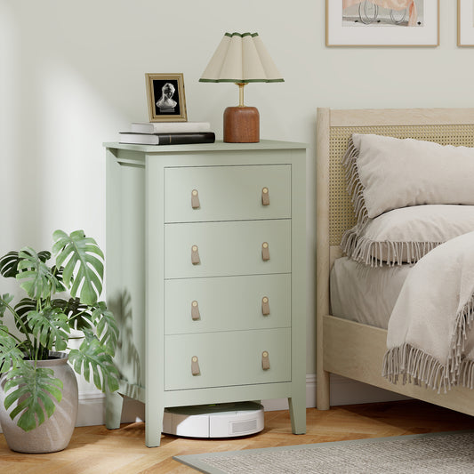 HOMCOM Bedroom Chest of Drawers, Modern 4 Drawer Dresser Cabinet with PU Leather Handles and Metal Runners for Living Room, Hallway, Entryway, 60 x 40 x 98 cm, Green