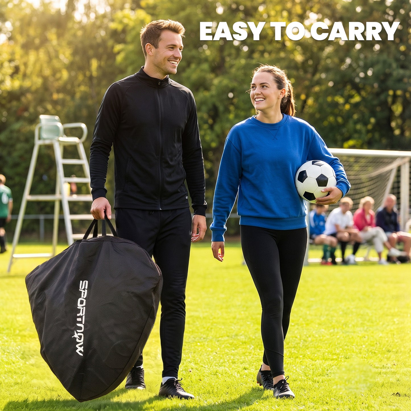 SPORTNOW Set of 2 Pop Up Football Goal, Portable Folding Football Net with Carry Bag, 8 U-Shaped Ground Stakes, Fibreglass Pole