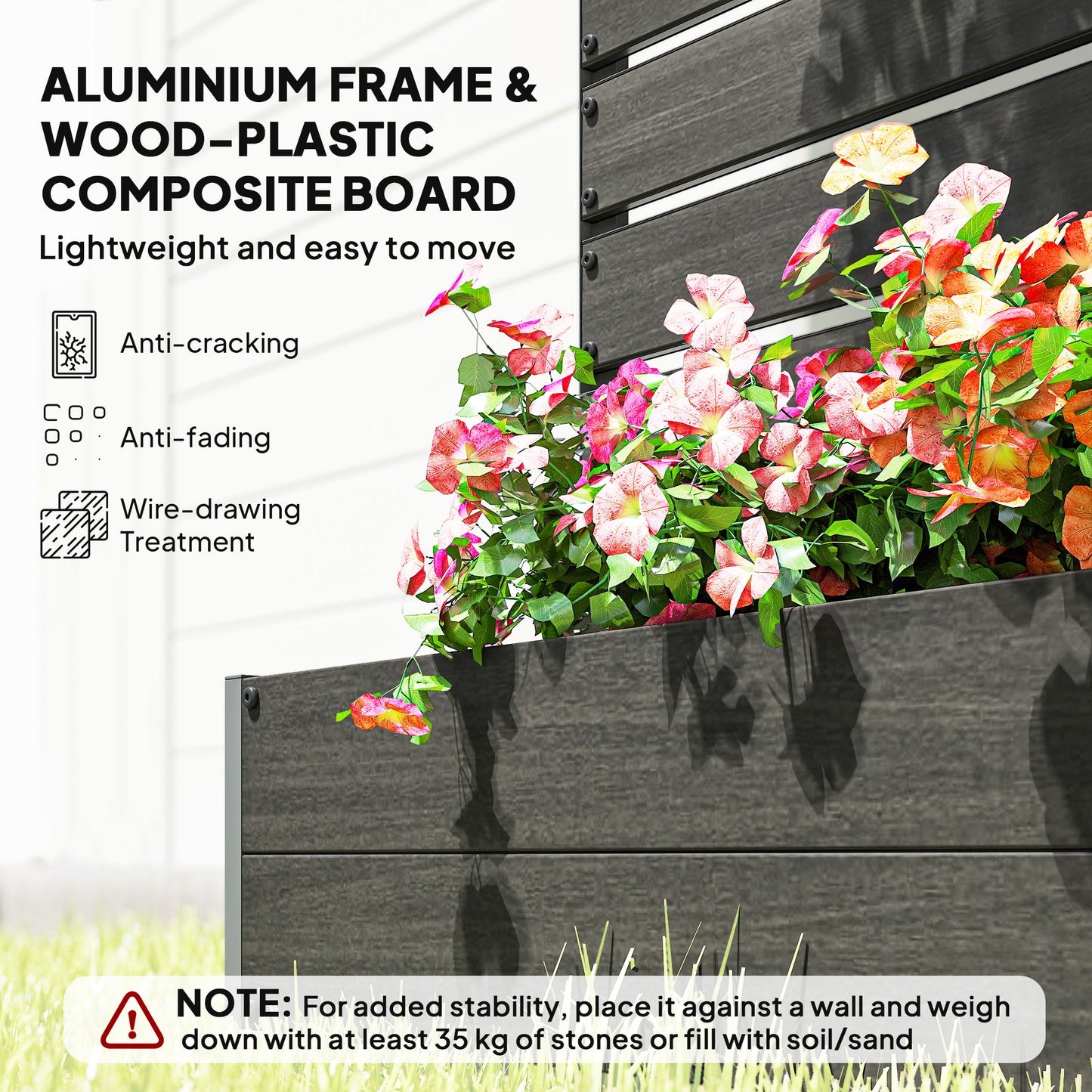 Outsunny Raised Bed for Garden, Planter with Trellis for Climbing Plants, Vines, Planter Box with Drainage Gap, Black